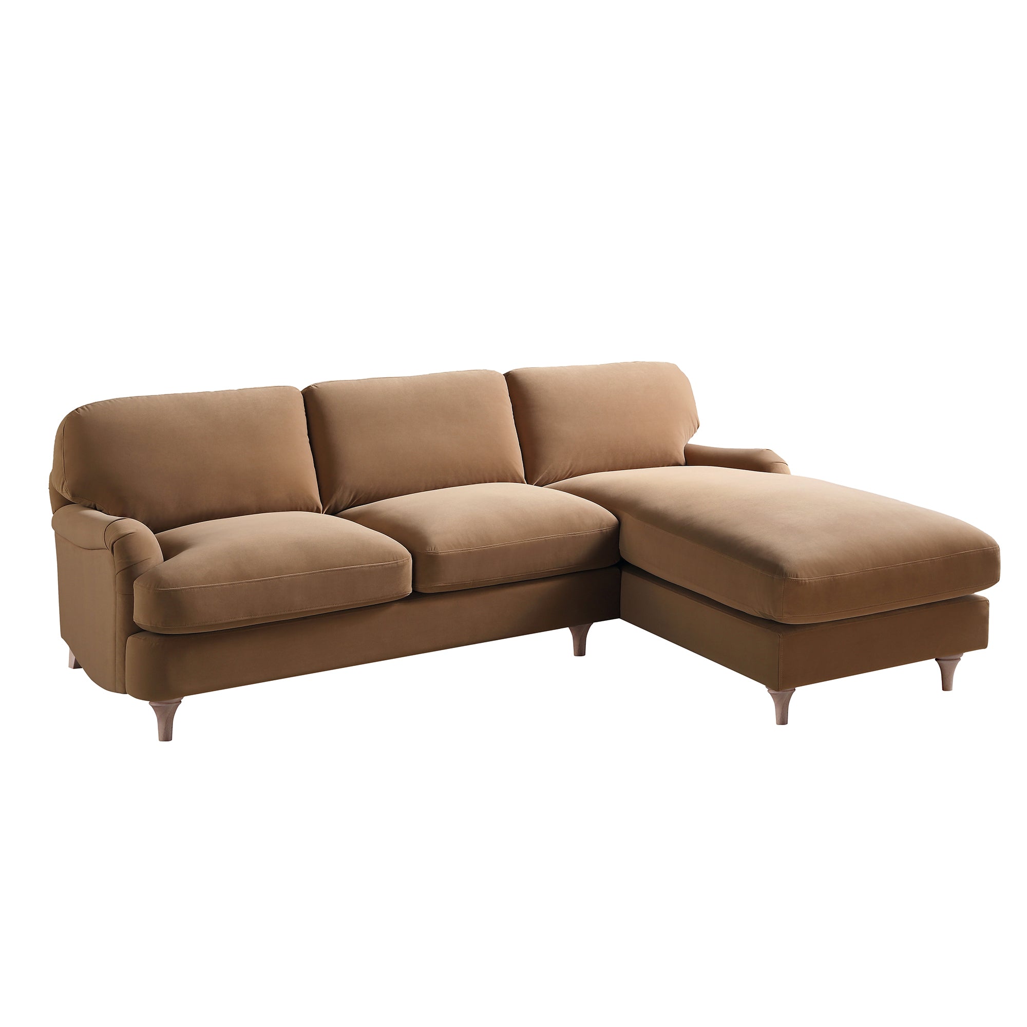 Daphnis Camel Velvet Sofa, Grande Chaise Sofa Right Hand