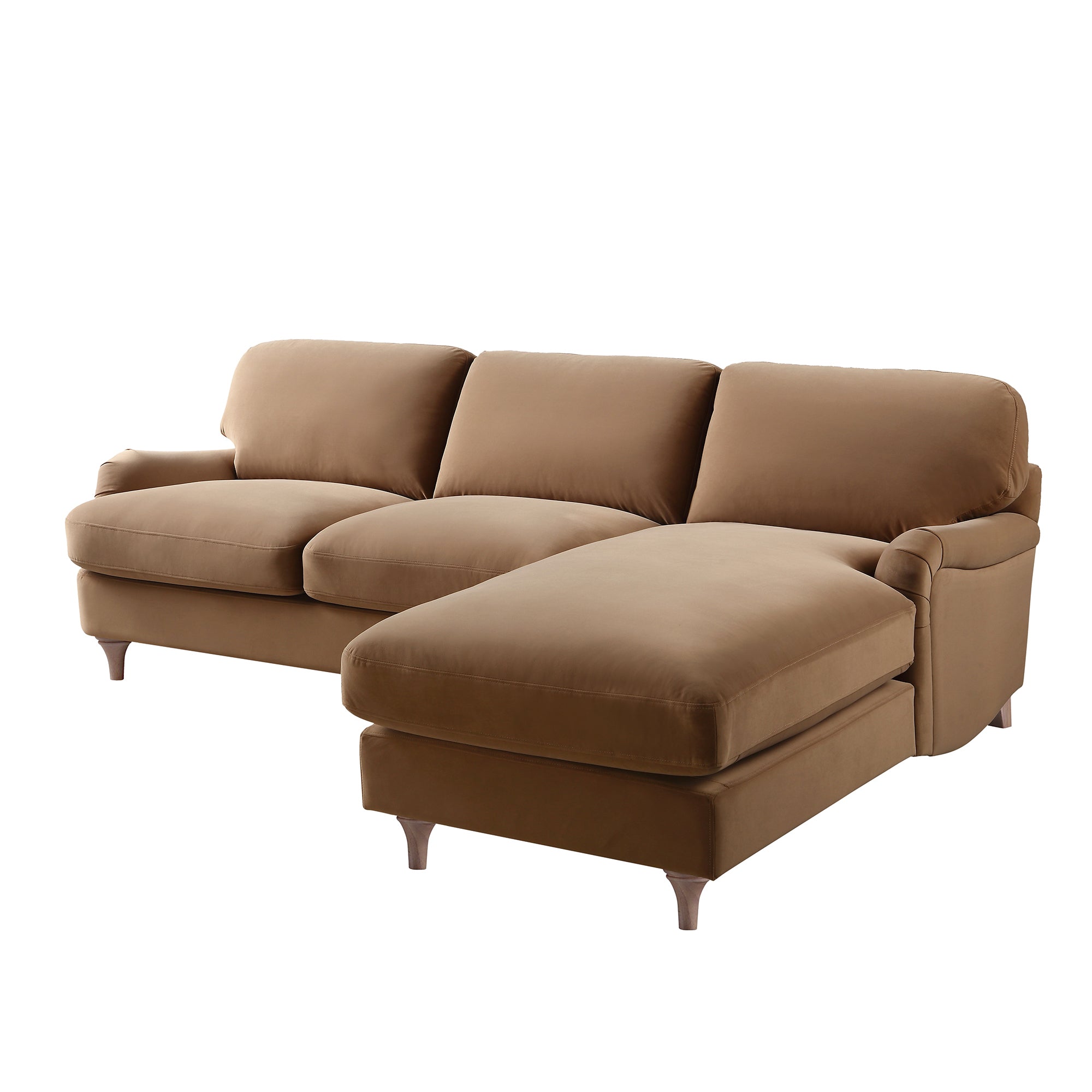 Daphnis Camel Velvet Sofa, Grande Chaise Sofa Right Hand