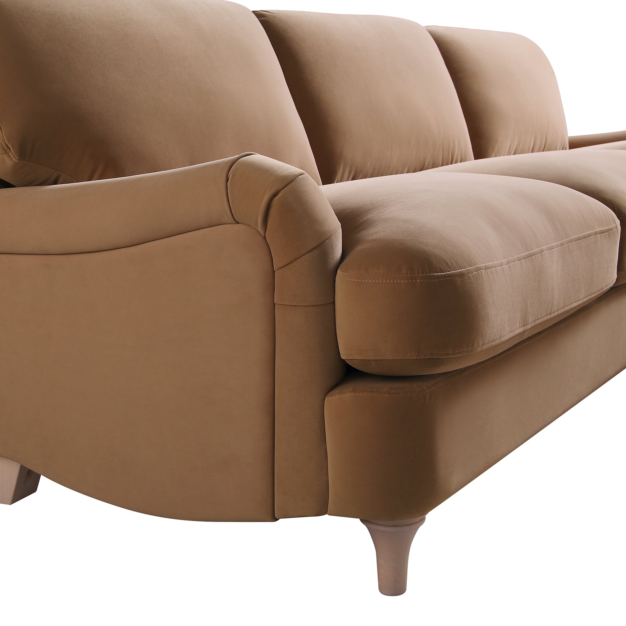 Daphnis Camel Velvet Sofa, Grande Chaise Sofa Right Hand