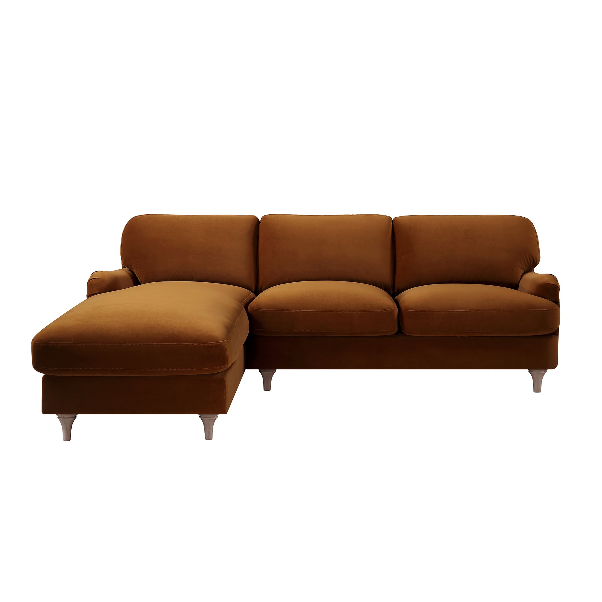 Daphnis Cinnamon Velvet Sofa, Grande Chaise Sofa Left Hand