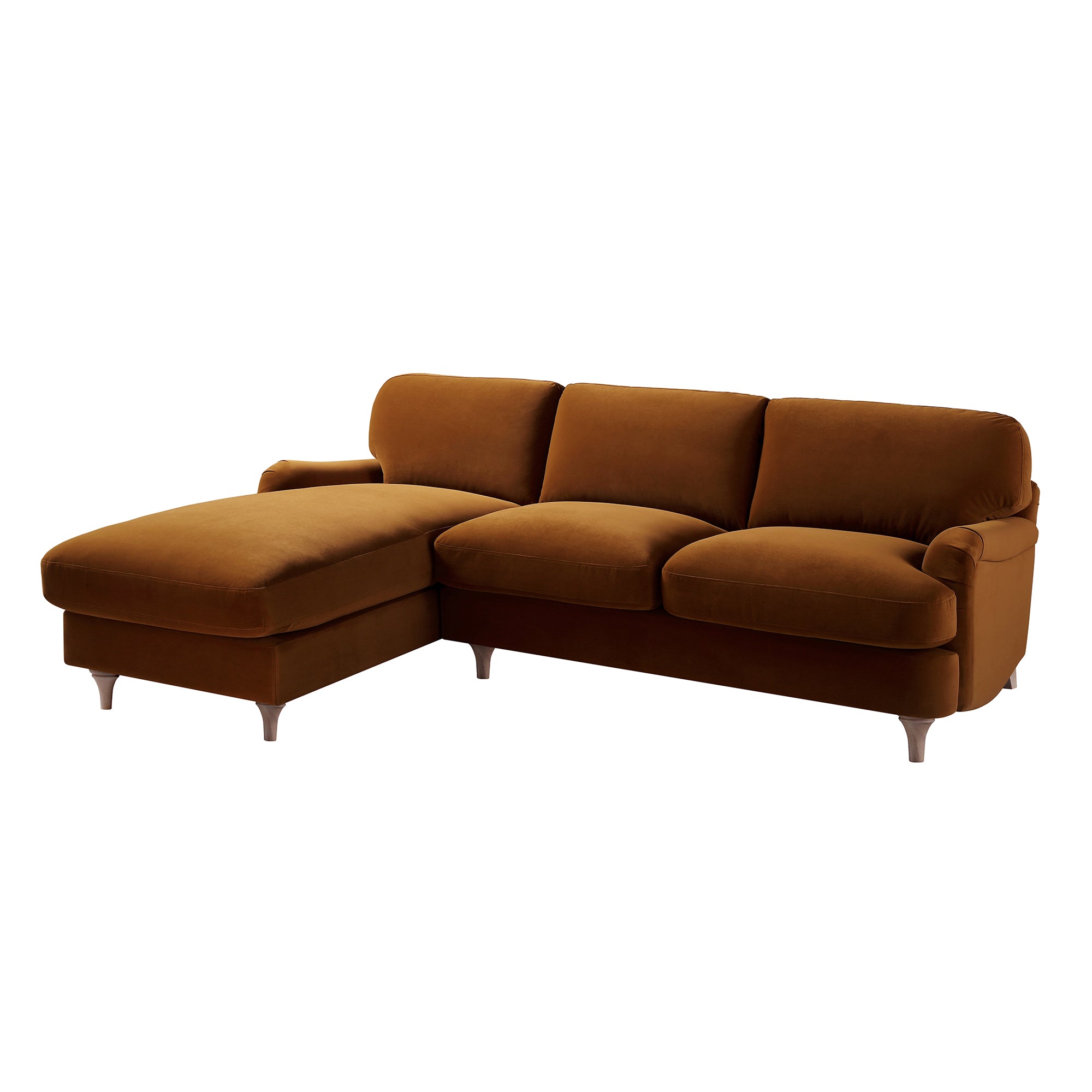 Daphnis Cinnamon Velvet Sofa, Grande Chaise Sofa Left Hand