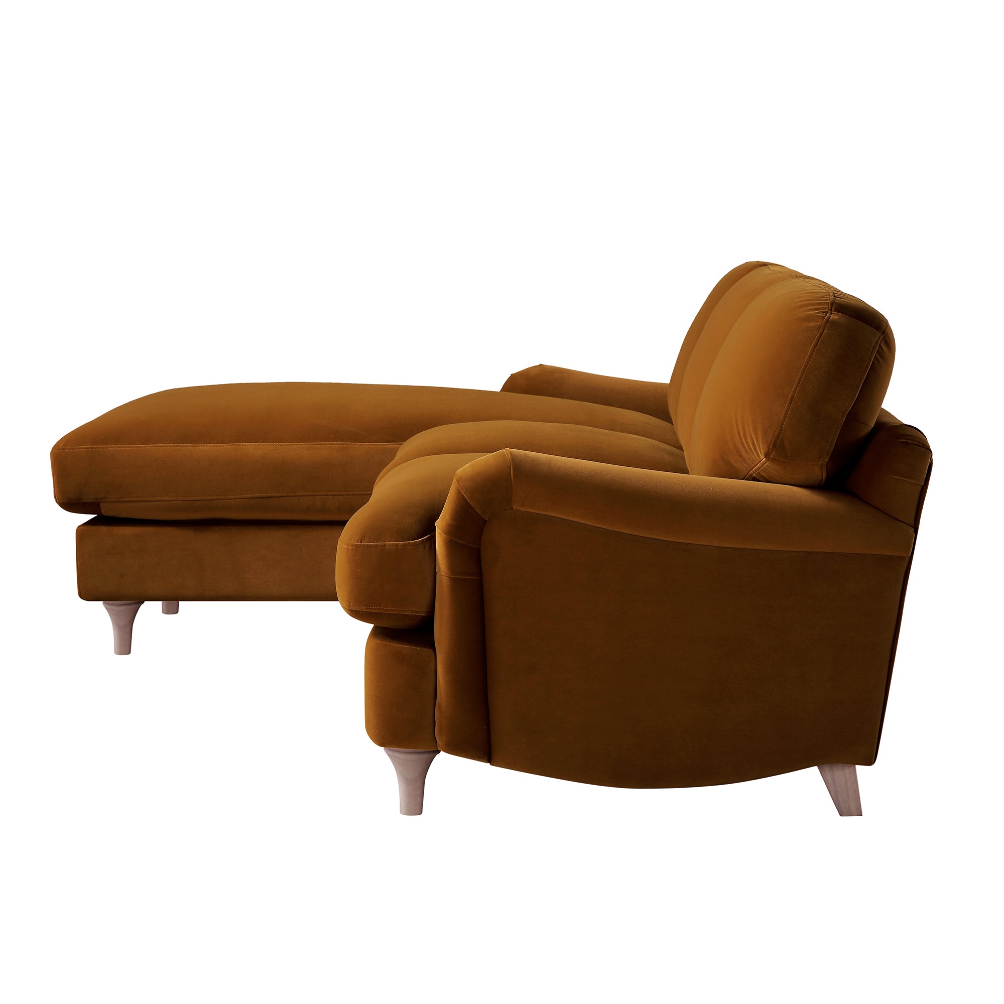 Daphnis Cinnamon Velvet Sofa, Grande Chaise Sofa Left Hand