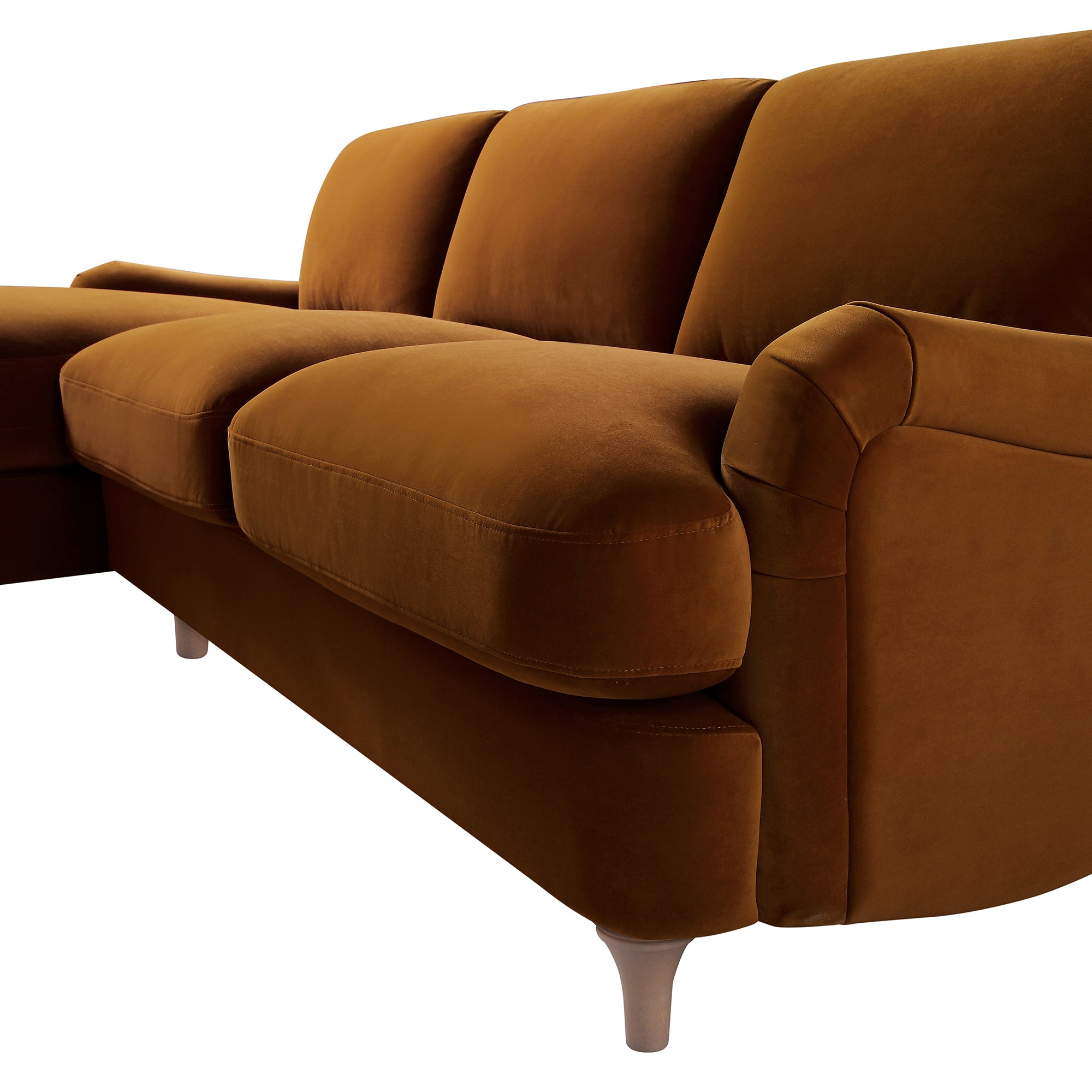 Daphnis Cinnamon Velvet Sofa, Grande Chaise Sofa Left Hand