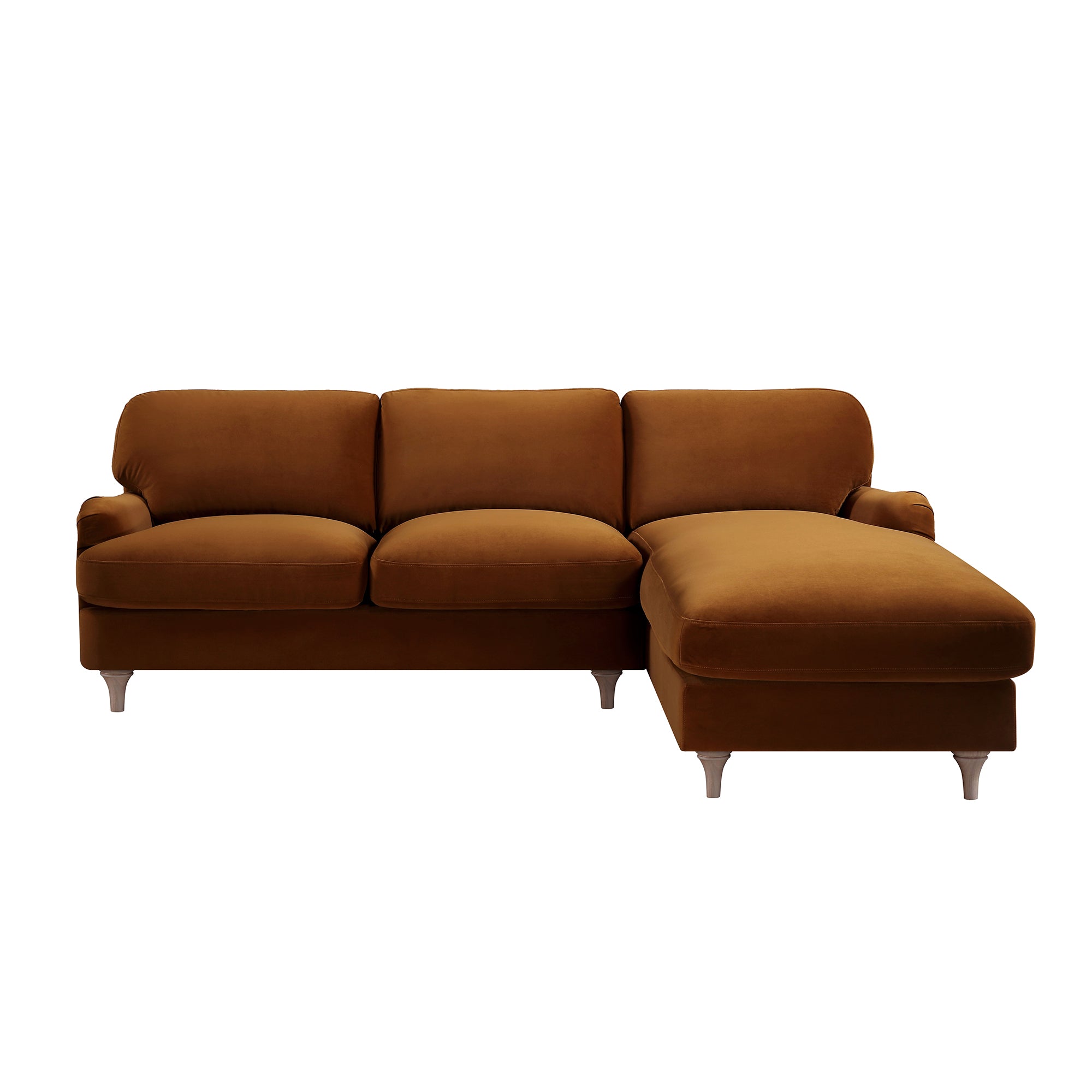 Daphnis Cinnamon Velvet Sofa, Grande Chaise Sofa Right Hand