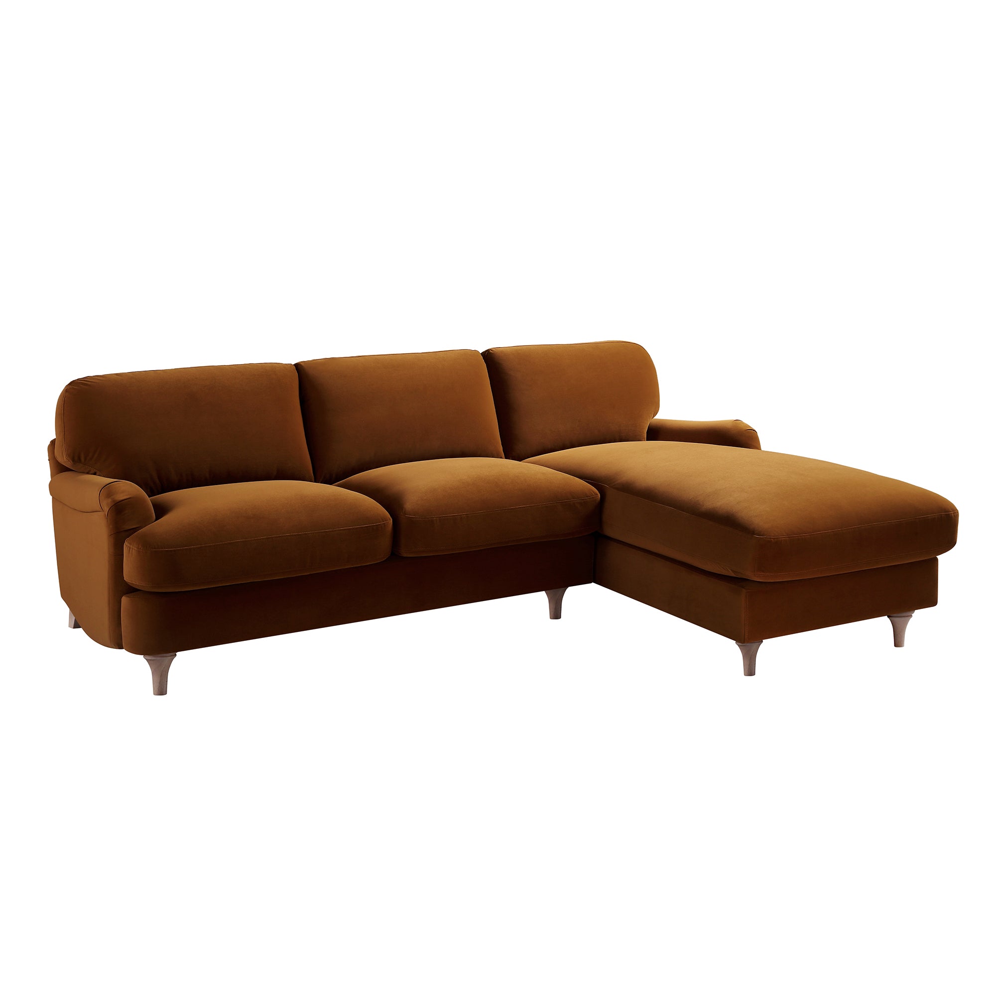 Daphnis Cinnamon Velvet Sofa, Grande Chaise Sofa Right Hand