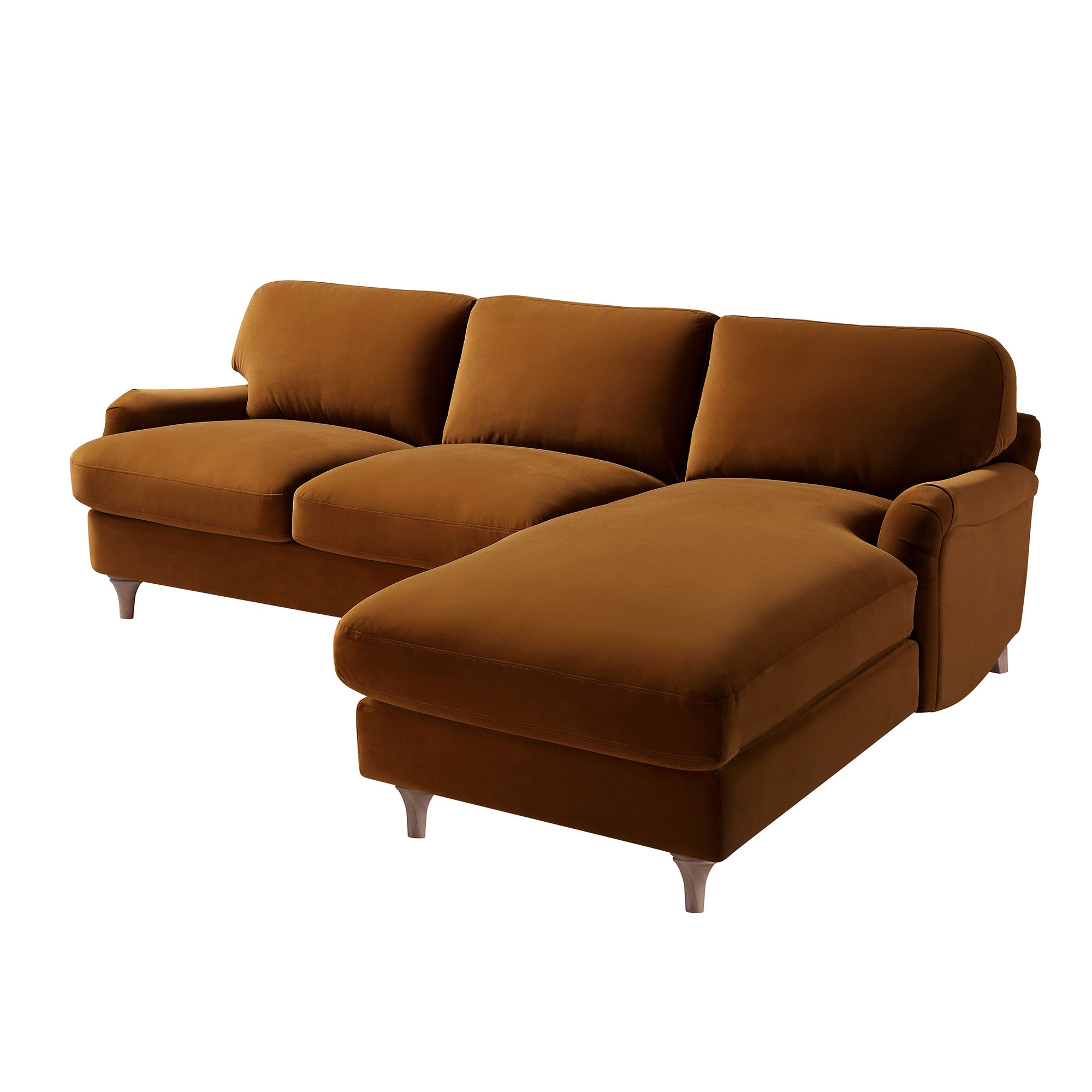 Daphnis Cinnamon Velvet Sofa, Grande Chaise Sofa Right Hand