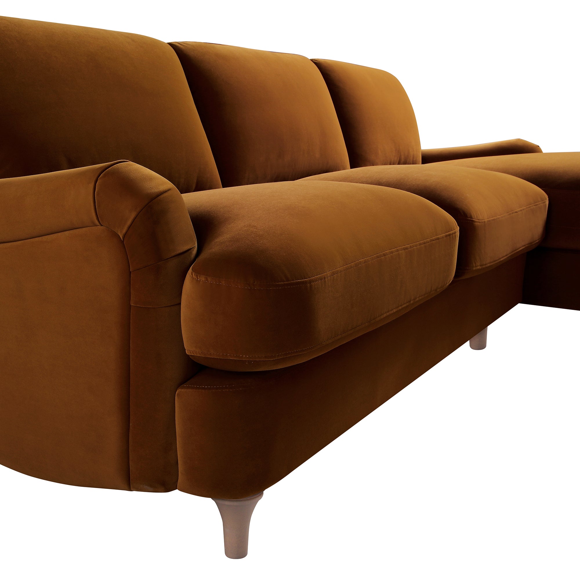 Daphnis Cinnamon Velvet Sofa, Grande Chaise Sofa Right Hand