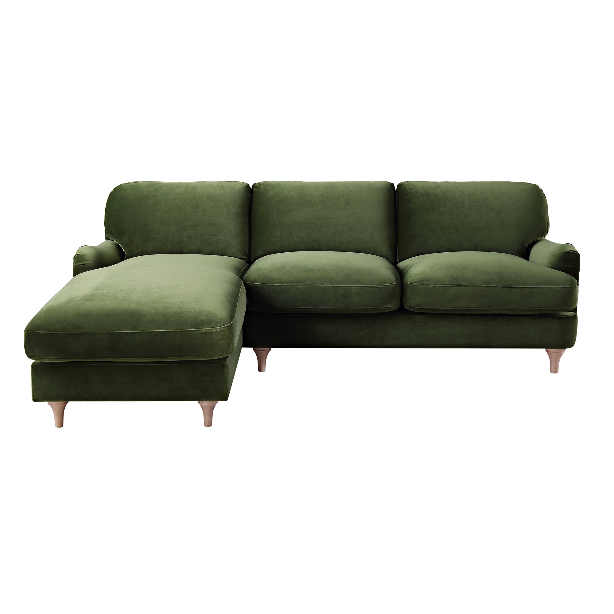 Daphnis Fern Green Velvet Sofa, Grande Chaise Sofa Left Hand