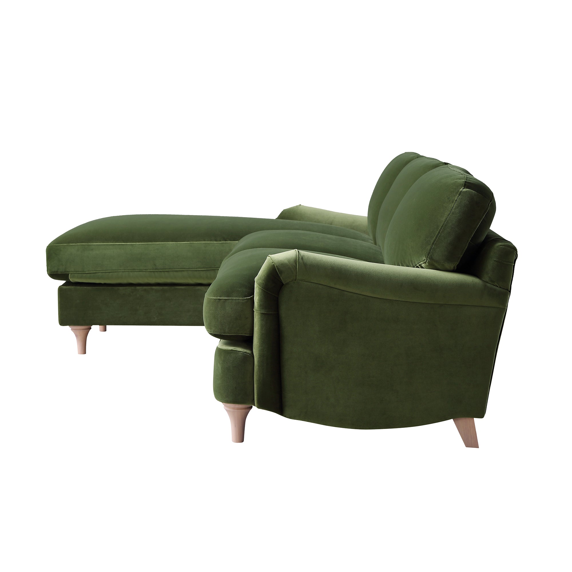 Daphnis Fern Green Velvet Sofa, Grande Chaise Sofa Left Hand