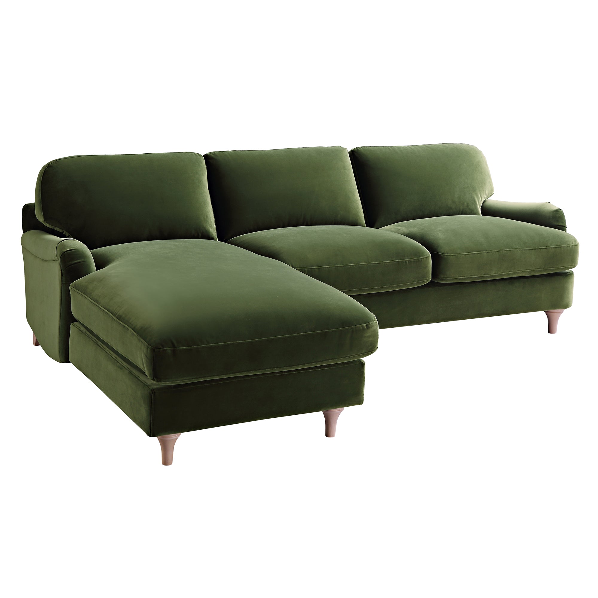 Daphnis Fern Green Velvet Sofa, Grande Chaise Sofa Left Hand