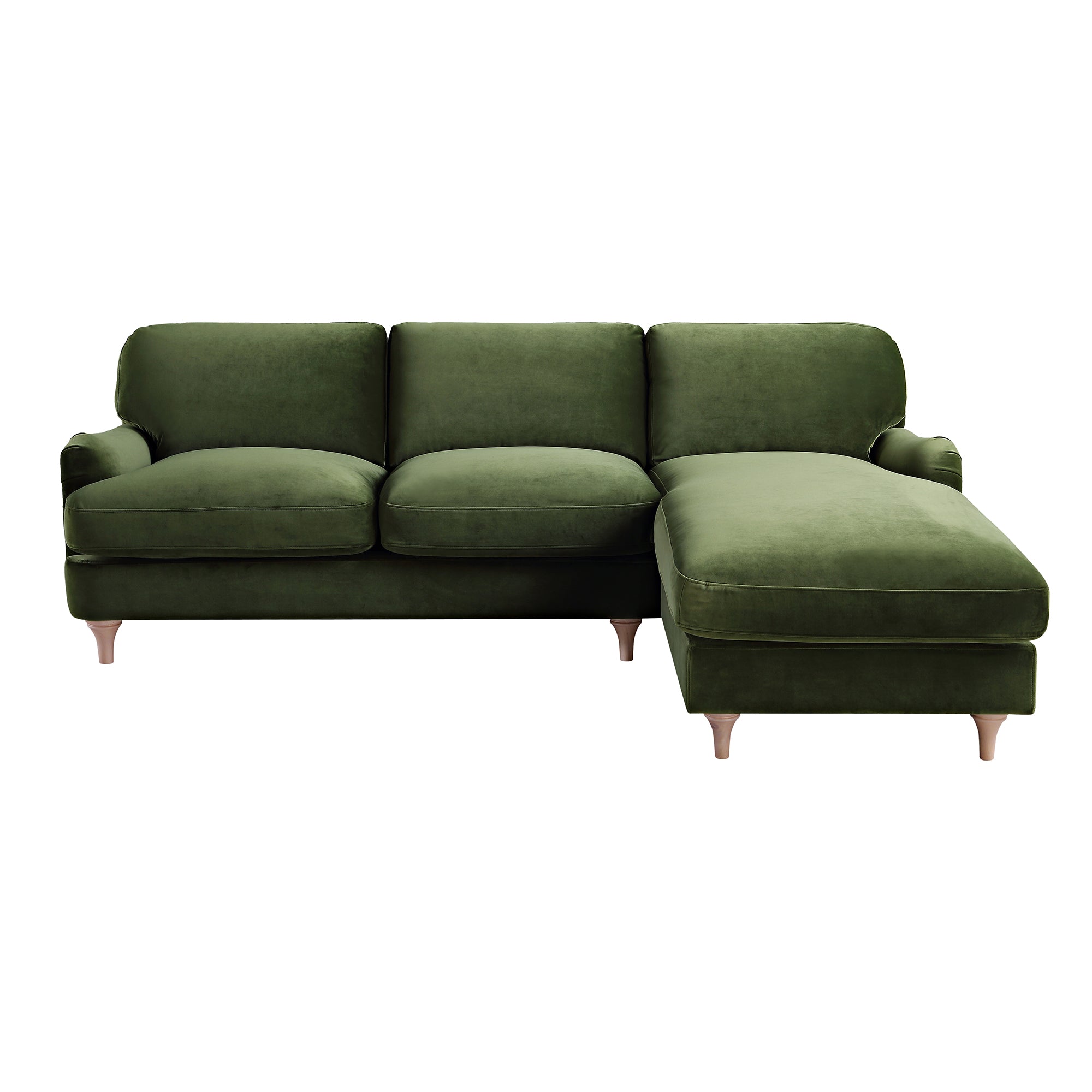 Daphnis Fern Green Velvet Sofa, Grande Chaise Sofa Right Hand