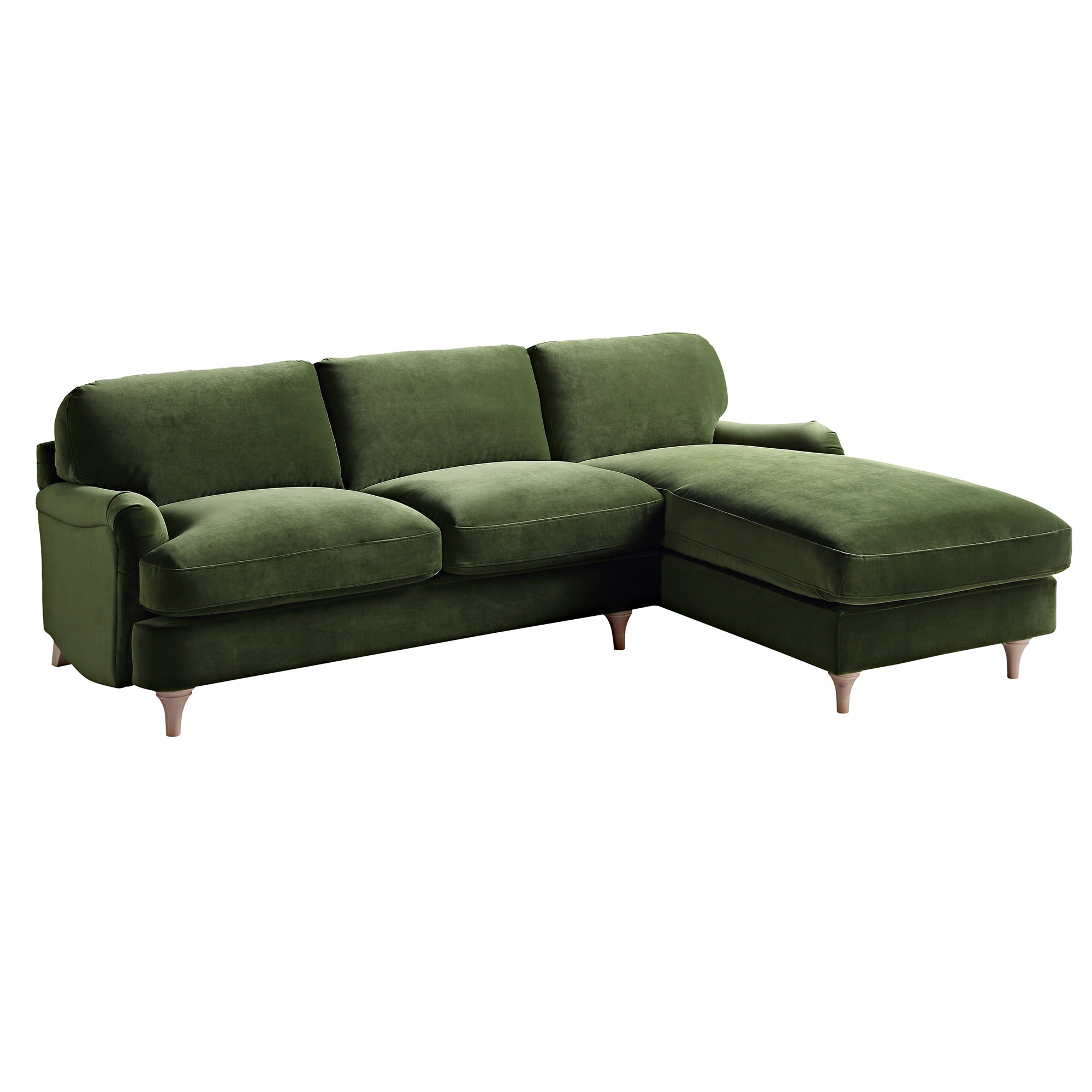 Daphnis Fern Green Velvet Sofa, Grande Chaise Sofa Right Hand