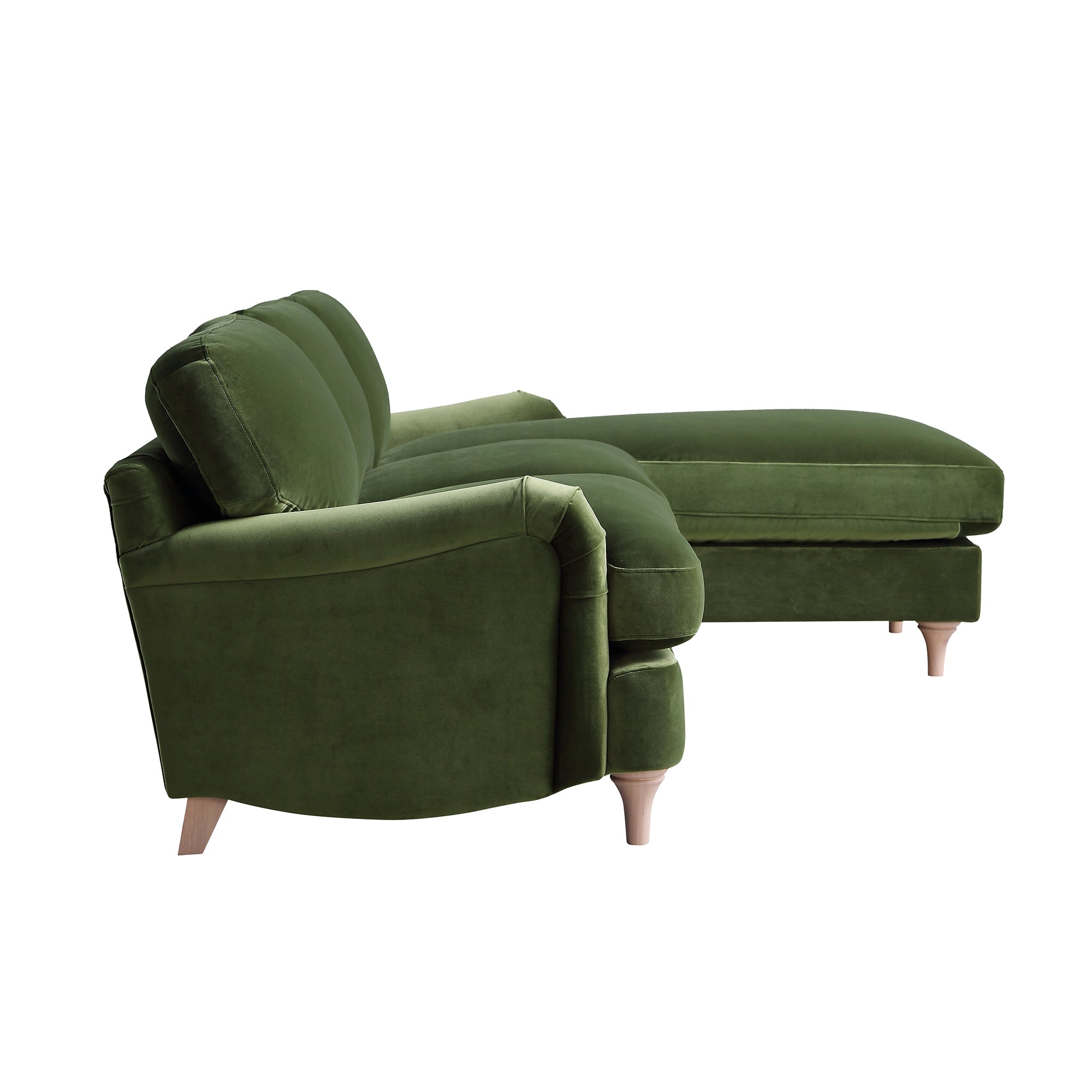 Daphnis Fern Green Velvet Sofa, Grande Chaise Sofa Right Hand