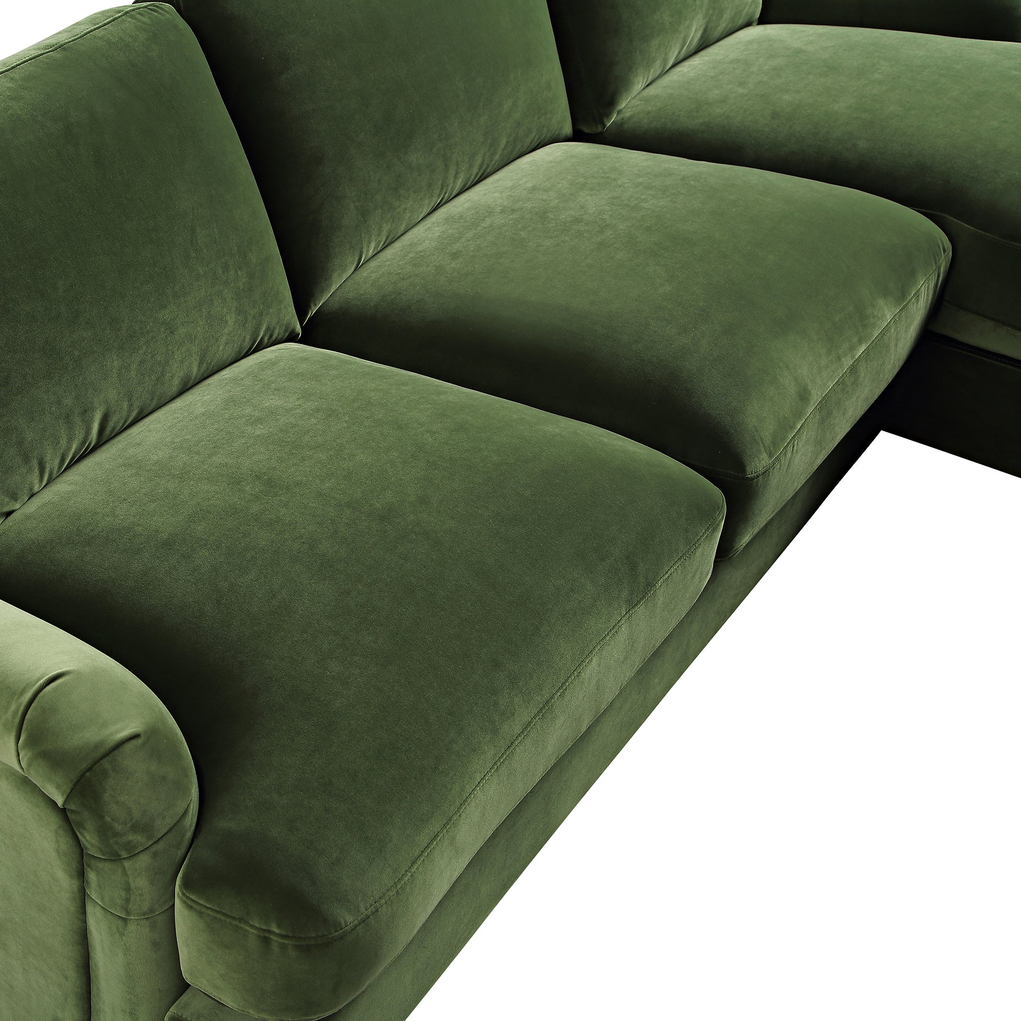 Daphnis Fern Green Velvet Sofa, Grande Chaise Sofa Right Hand