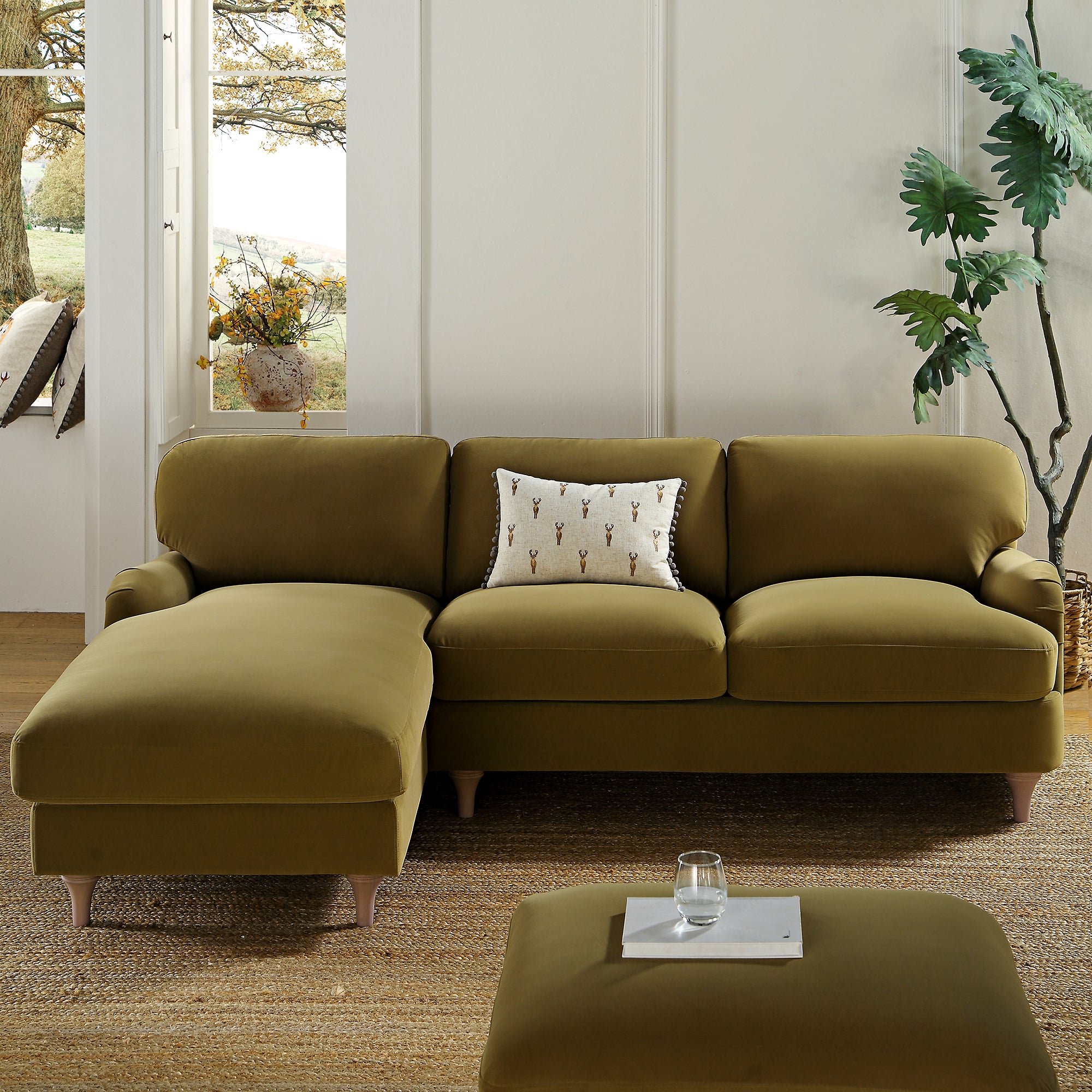 Daphnis Fudge Velvet Sofa, Grande Chaise Sofa Left Hand