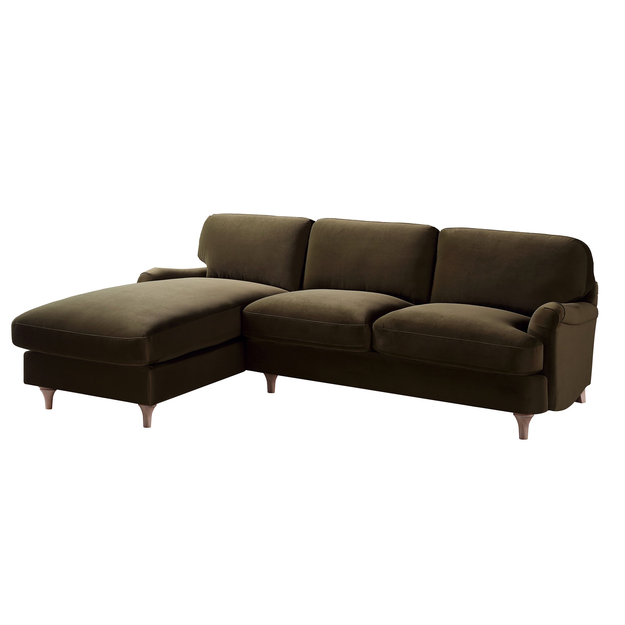 Daphnis Seaweed Velvet Sofa, Grande Chaise Sofa Left Hand