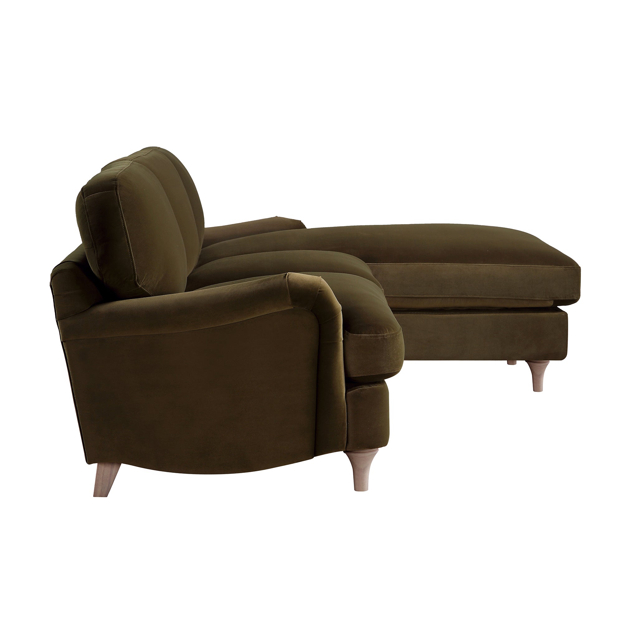 Daphnis Seaweed Velvet Sofa, Grande Chaise Sofa Right Hand