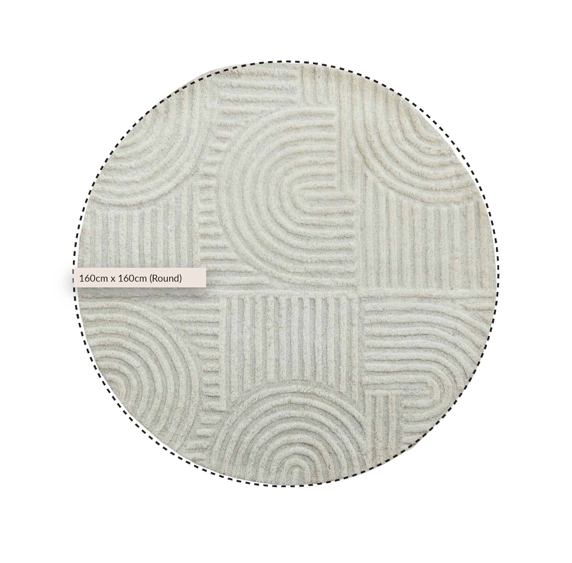 Geo Curve Cream Hand Tufted New Zealand Wool Round Rug