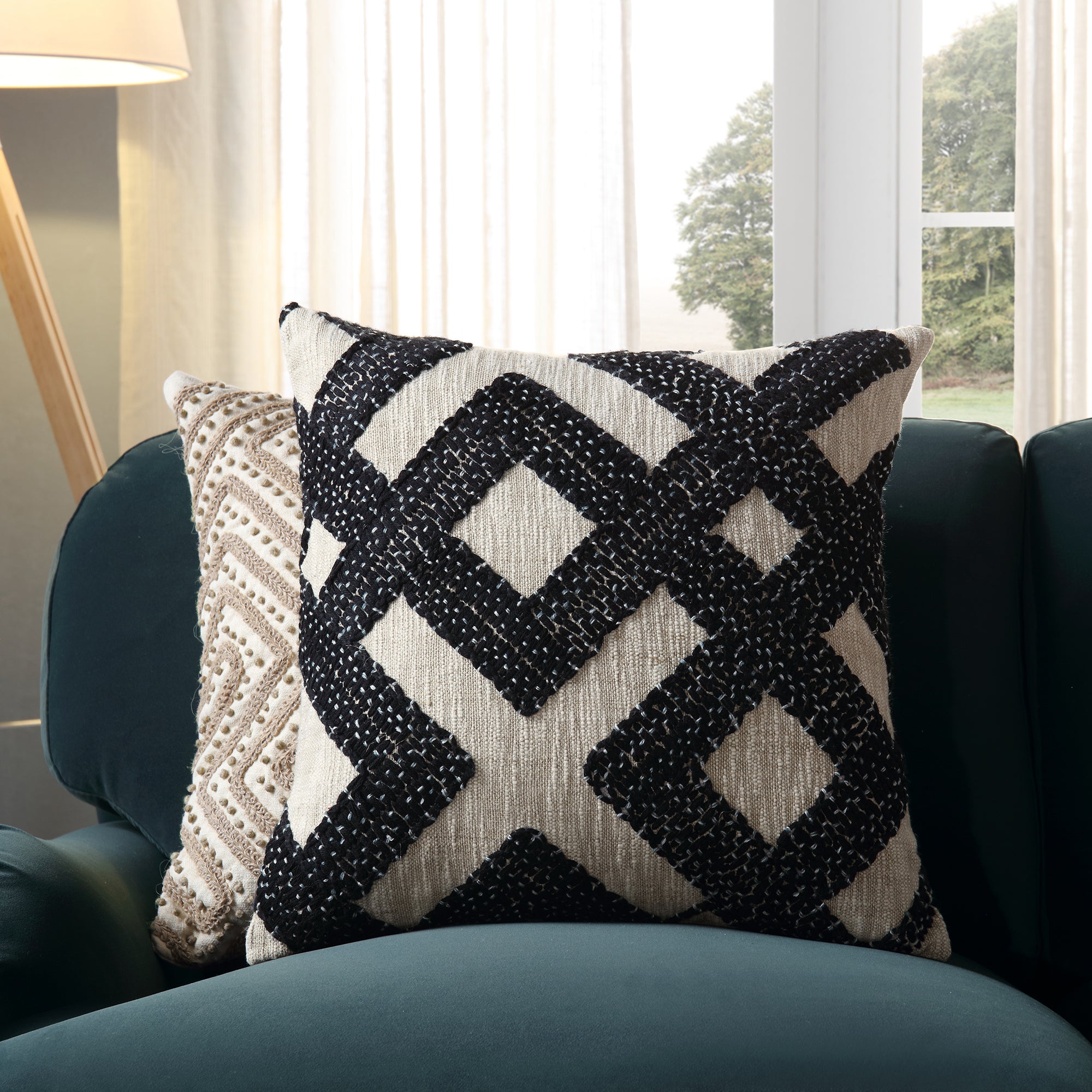 Baja Monochrome Geometric Embroidered Cushion