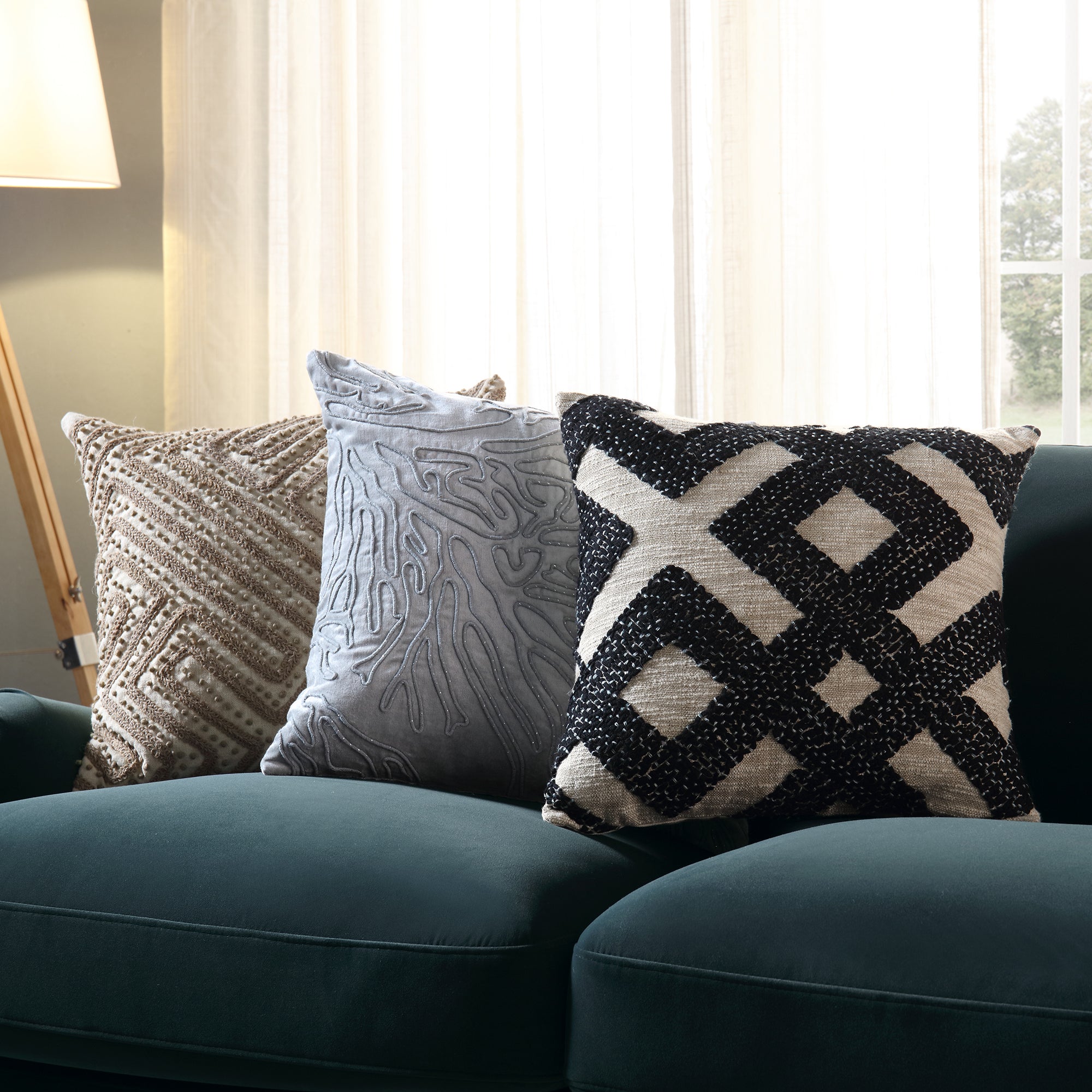 Baja Monochrome Geometric Embroidered Cushion