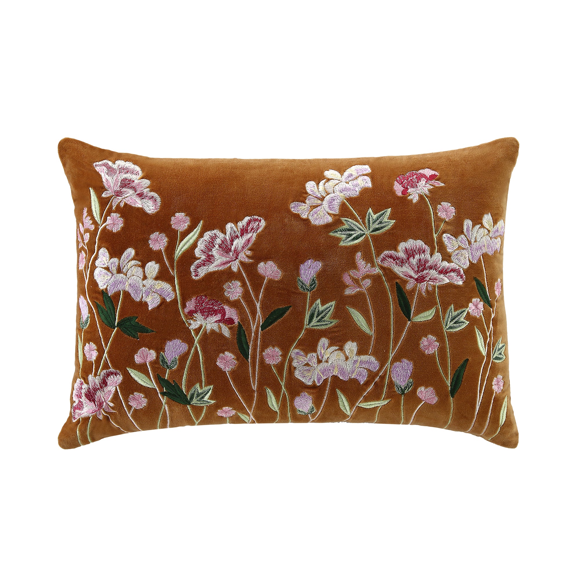 Botanica Collection Apricot Velvet Hand Embroidered Cushion