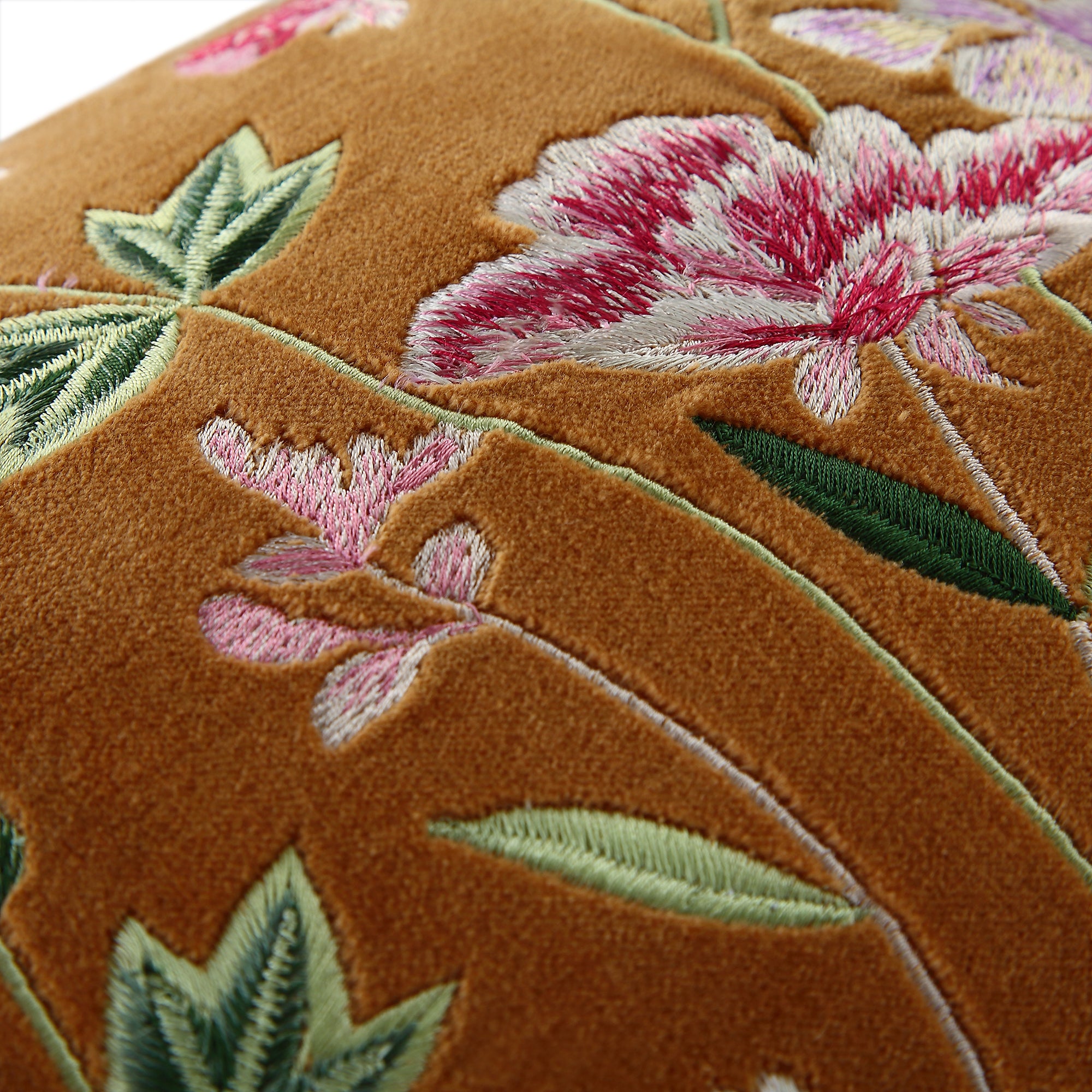 Botanica Collection Apricot Velvet Hand Embroidered Cushion