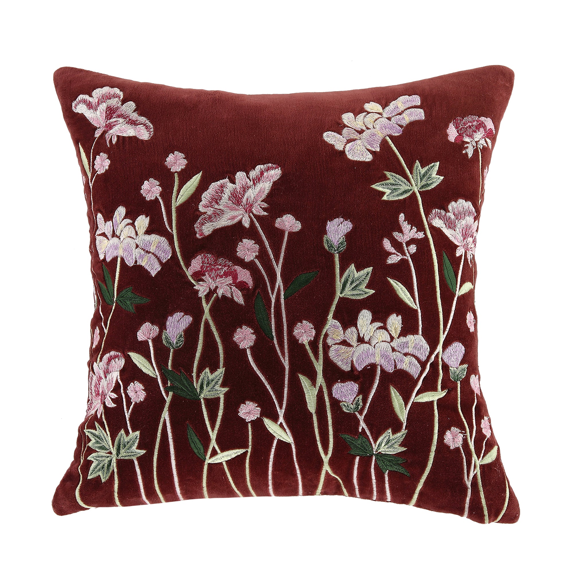 Botanica Collection Mulberry Velvet Hand Embroidered Cushion