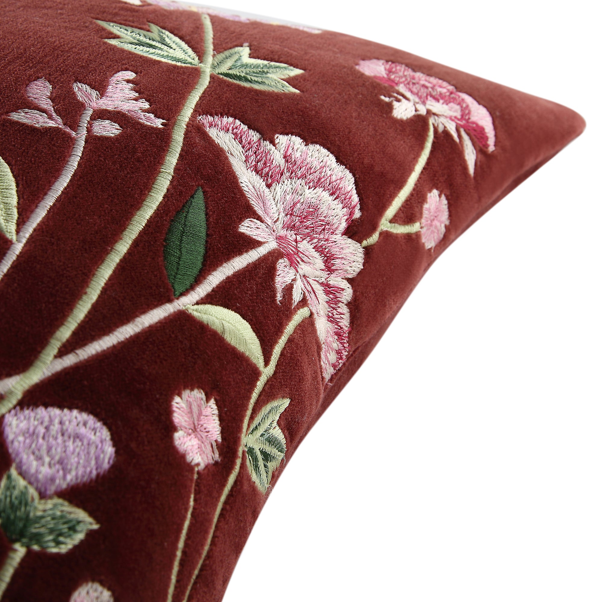 Botanica Collection Mulberry Velvet Hand Embroidered Cushion