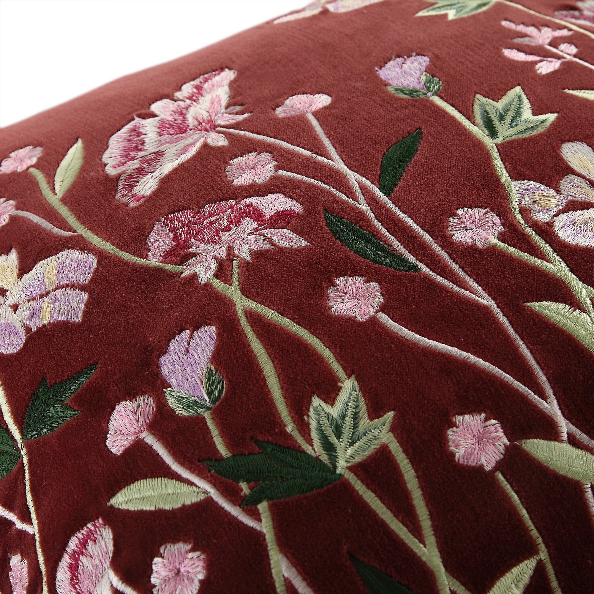 Botanica Collection Mulberry Velvet Hand Embroidered Cushion