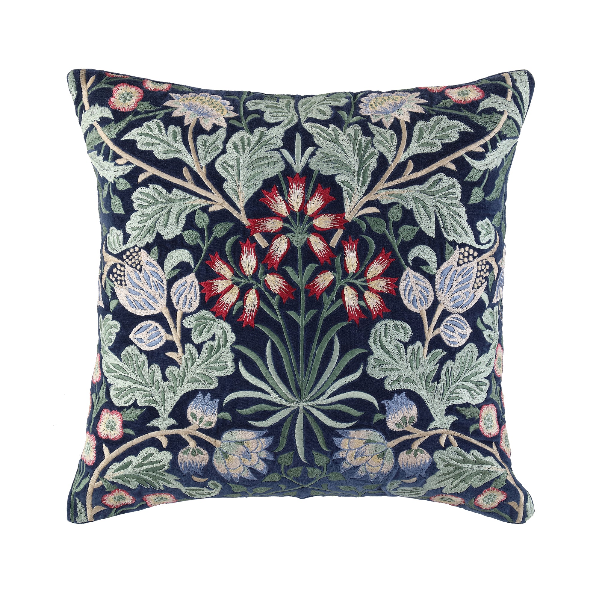 Botanica Collection Midnight Blue Velvet Hand Embroidered Cushion