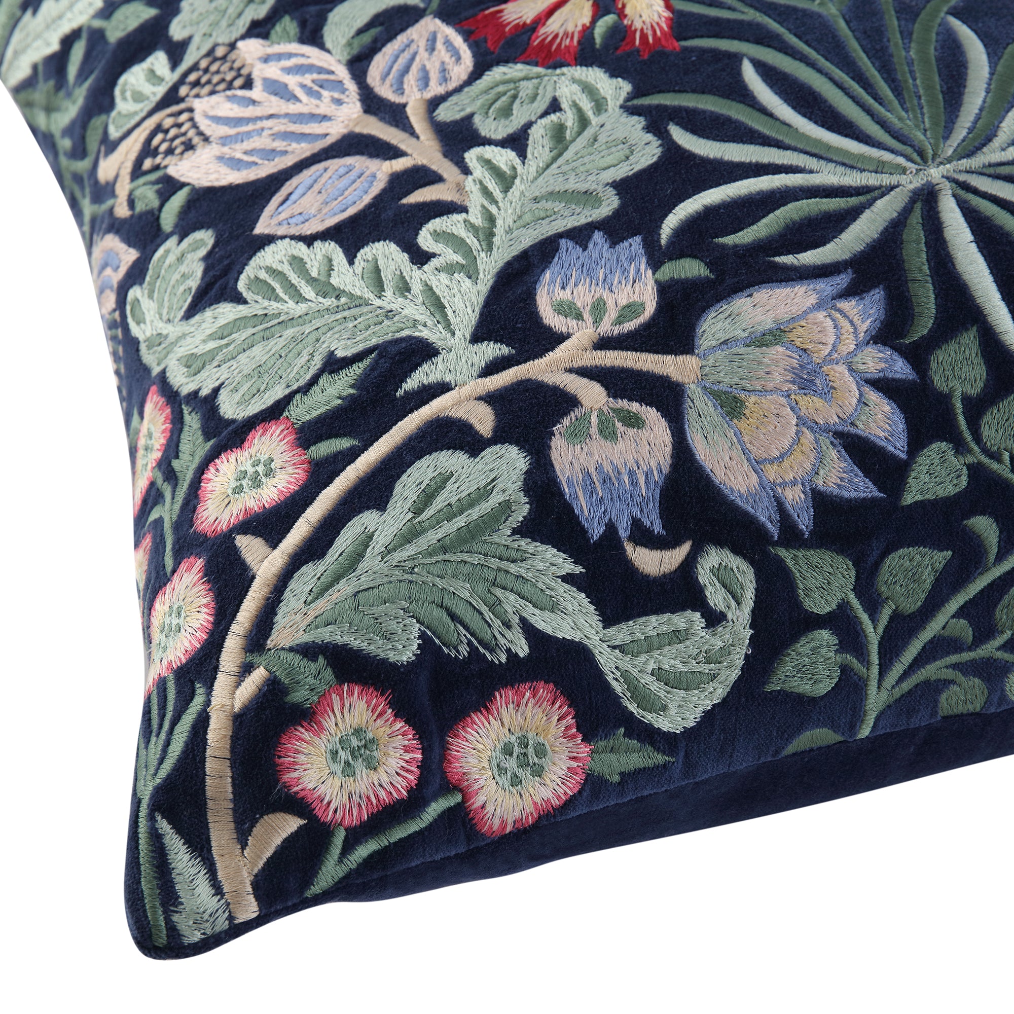 Botanica Collection Midnight Blue Velvet Hand Embroidered Cushion