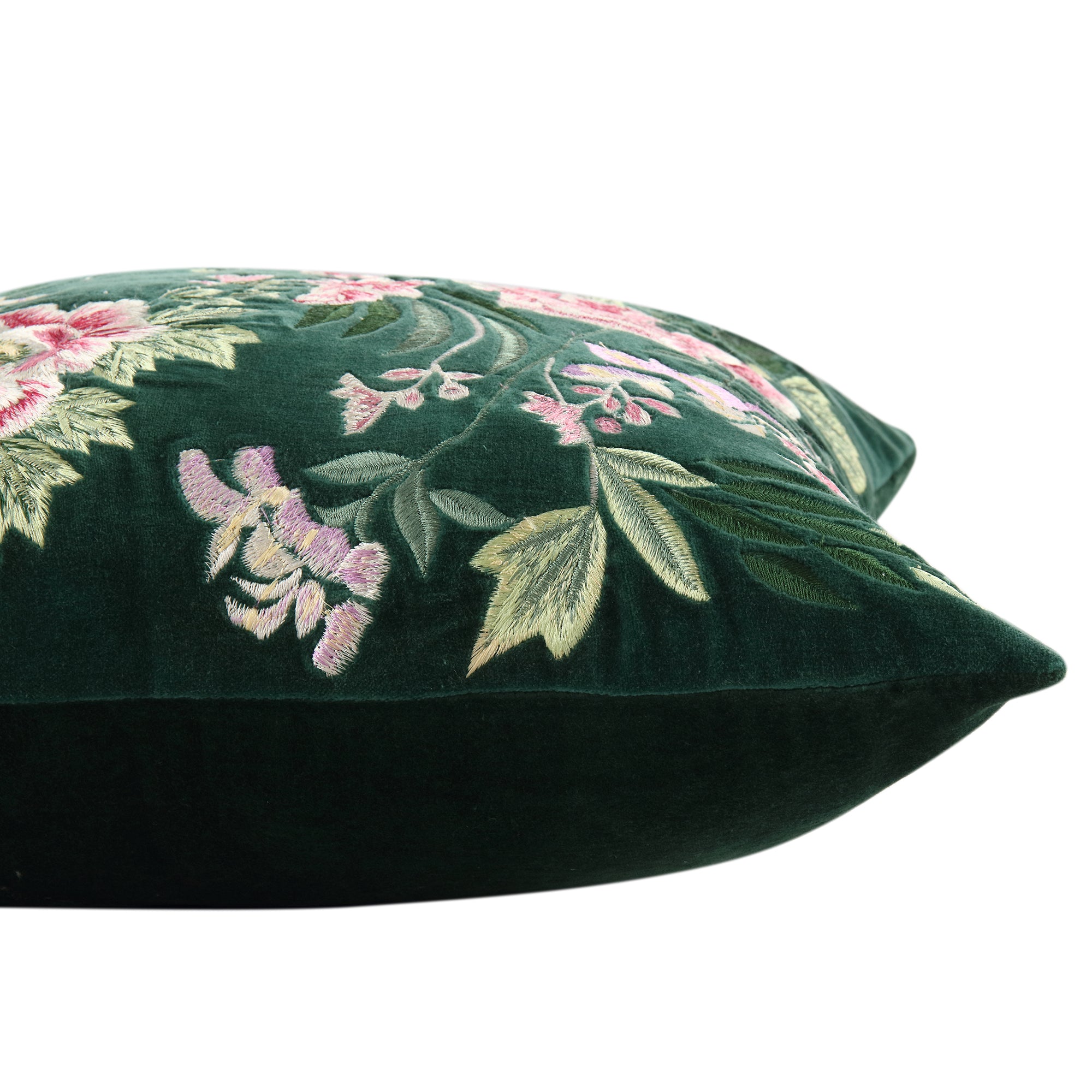 Botanica Collection Emerald Velvet Hand Embroidered Cushion