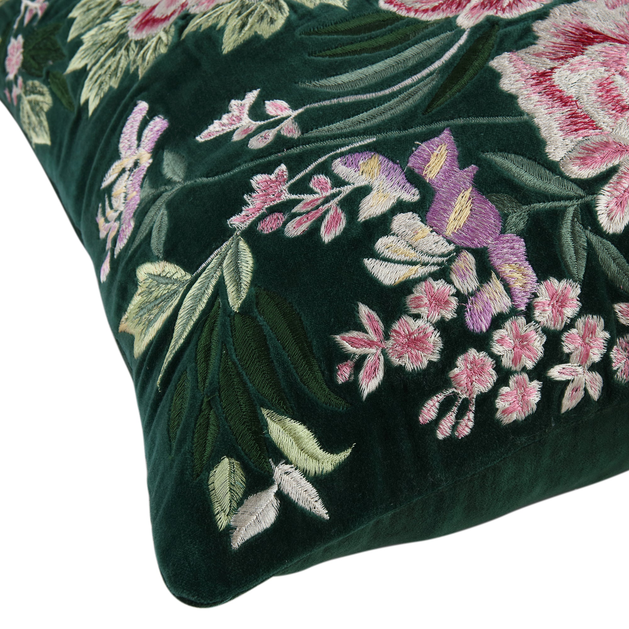 Botanica Collection Emerald Velvet Hand Embroidered Cushion