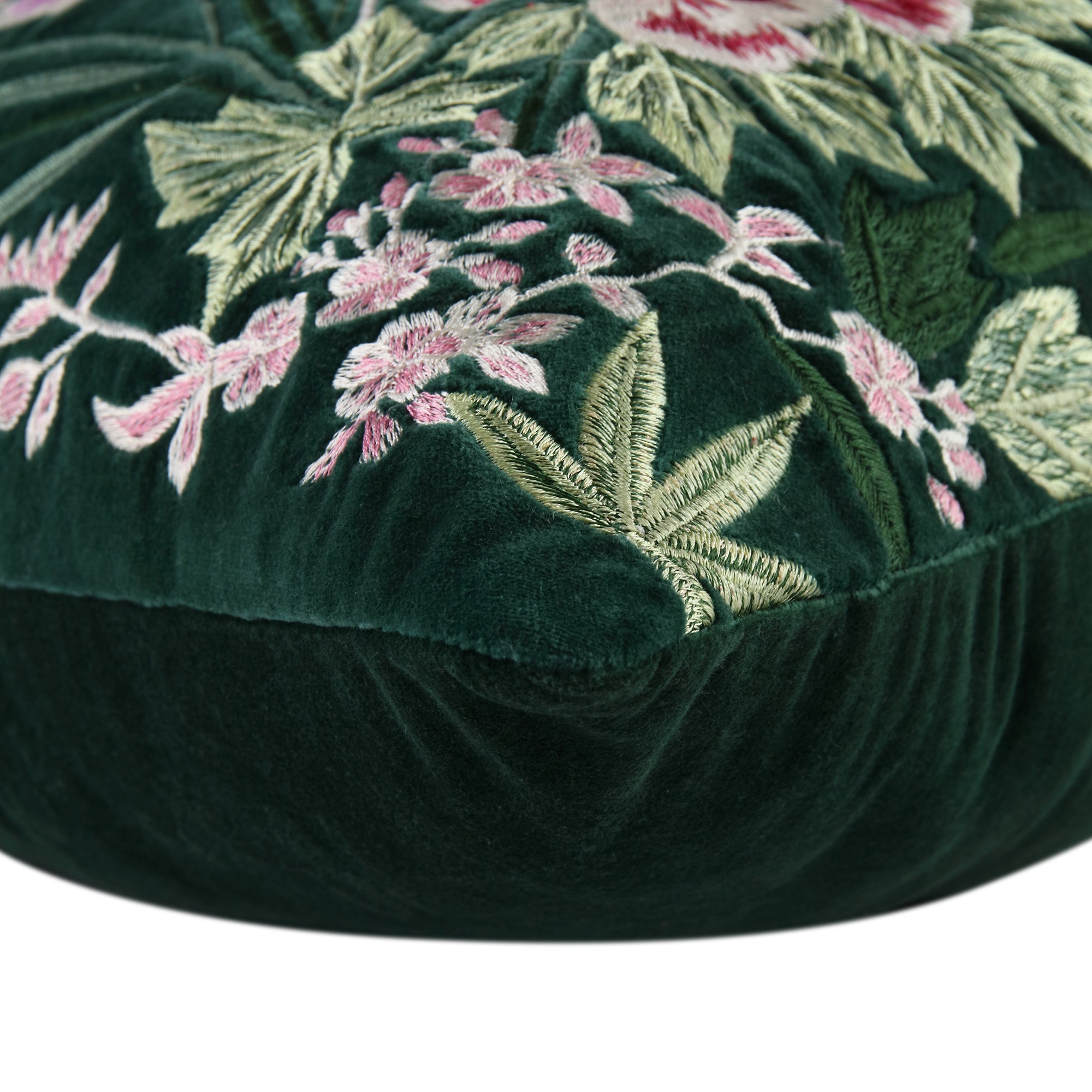 Botanica Collection Emerald Velvet Hand Embroidered Cushion