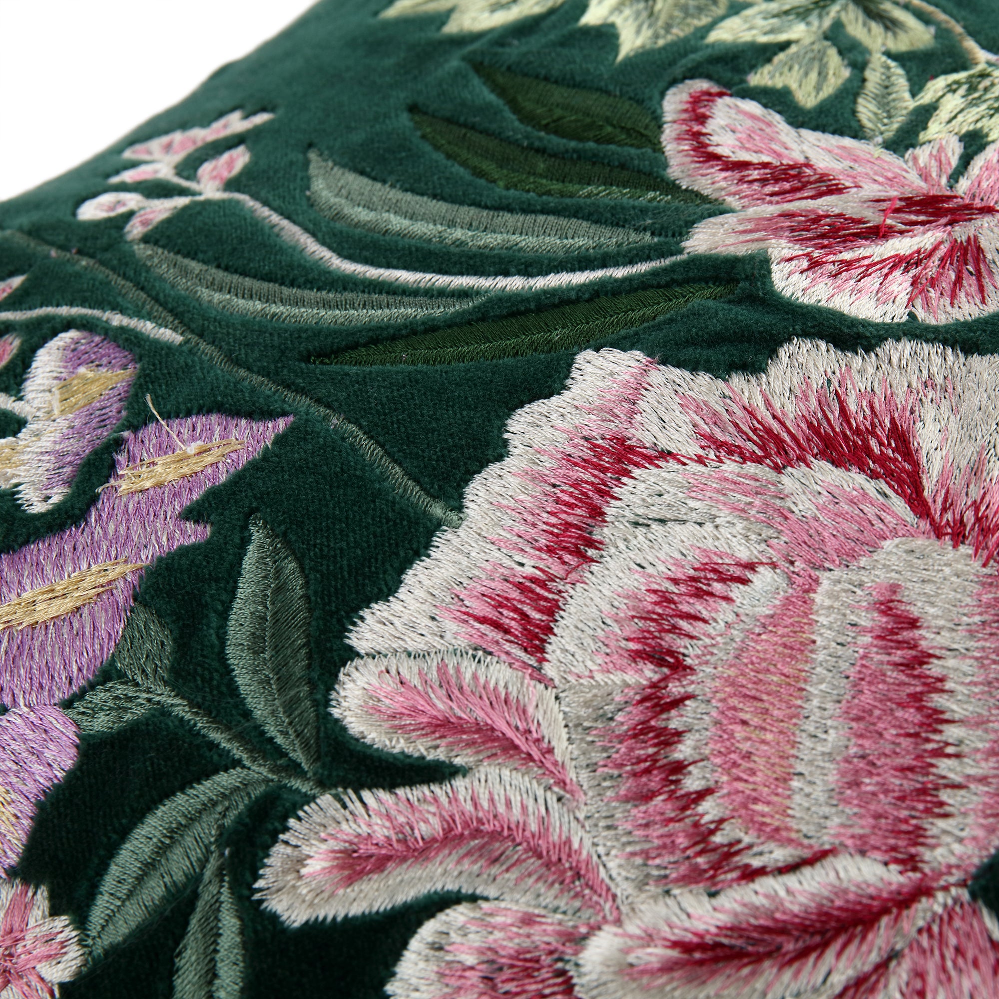 Botanica Collection Emerald Velvet Hand Embroidered Cushion