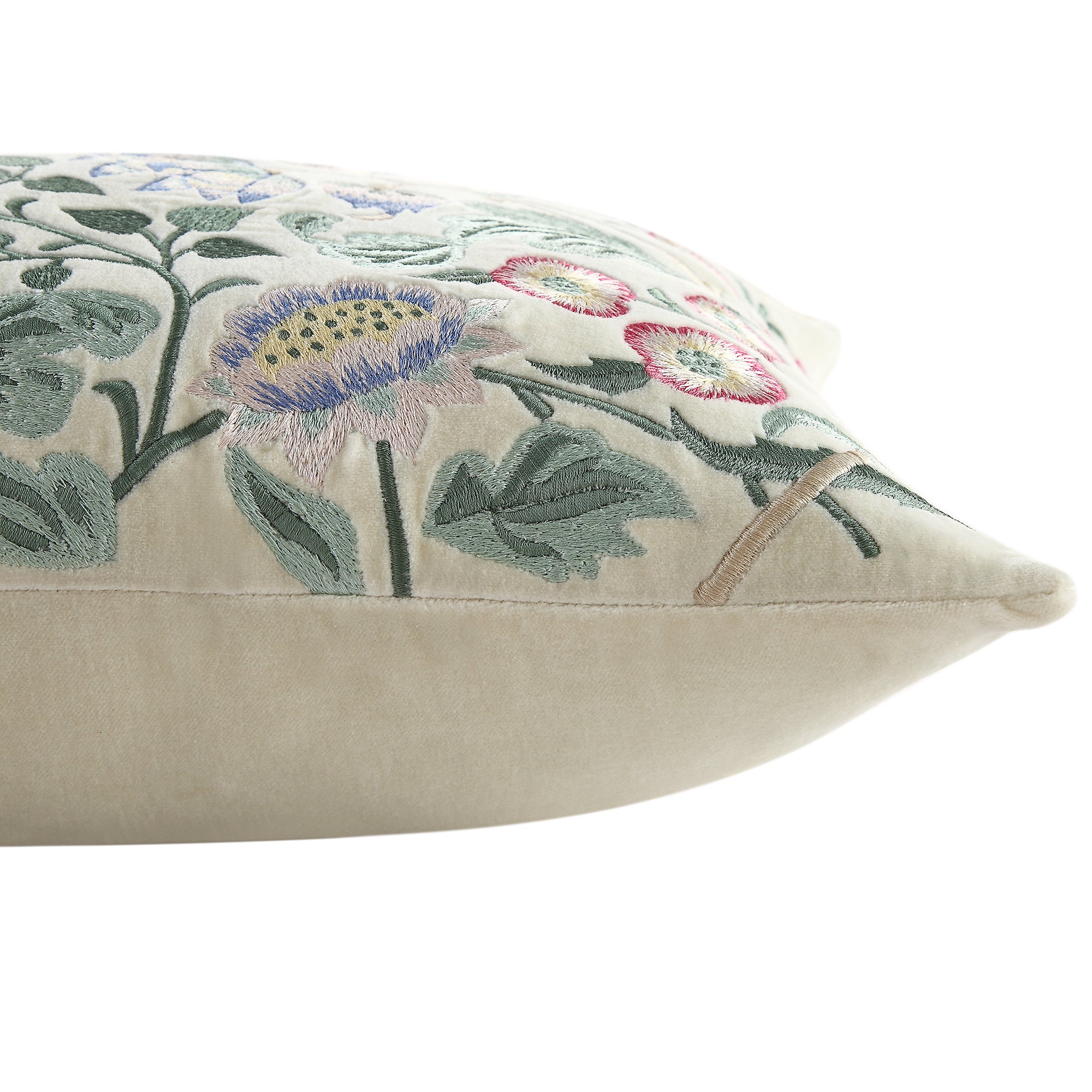 Botanica Collection Pearl Velvet Hand Embroidered Cushion