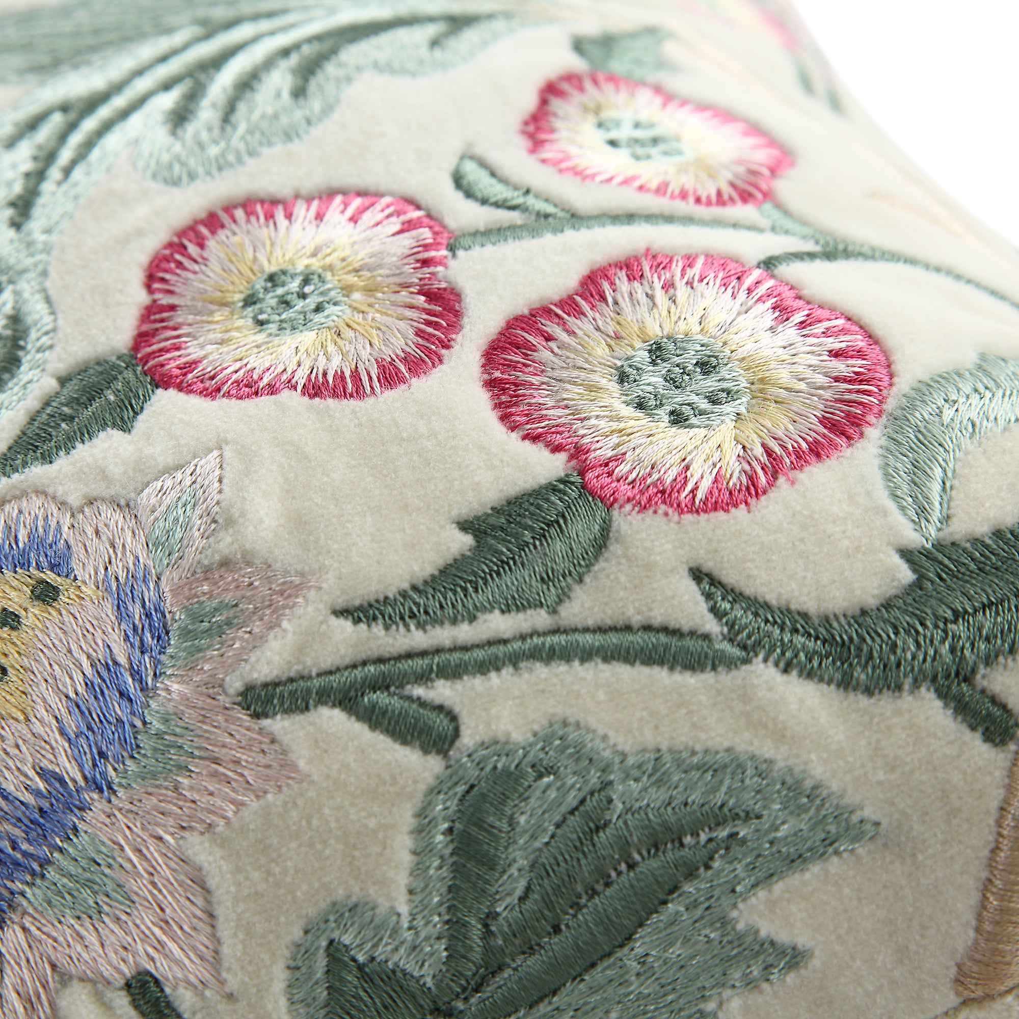 Botanica Collection Pearl Velvet Hand Embroidered Cushion