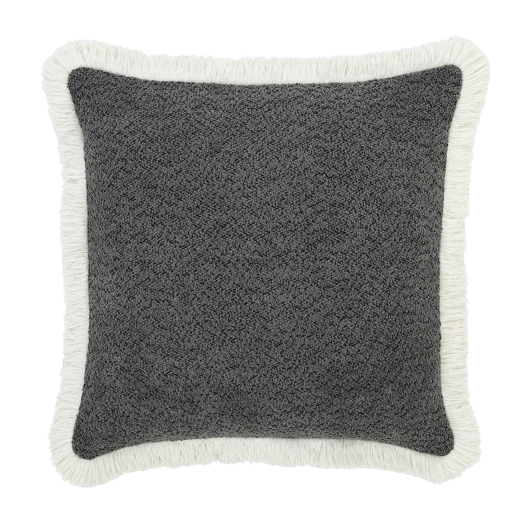 Kyra Bouclé Graphite Grey Fringed Cushion