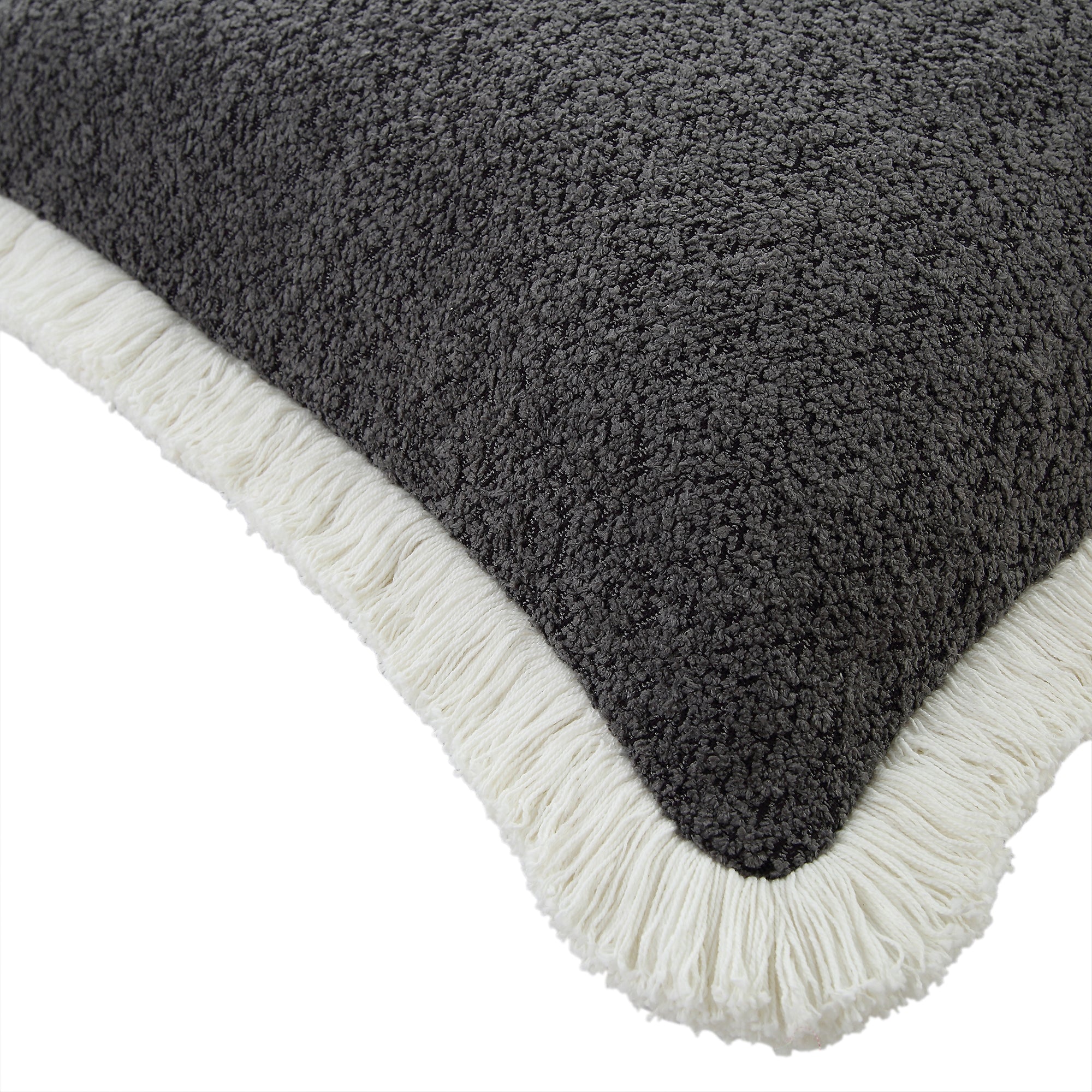 Kyra Bouclé Graphite Grey Fringed Cushion