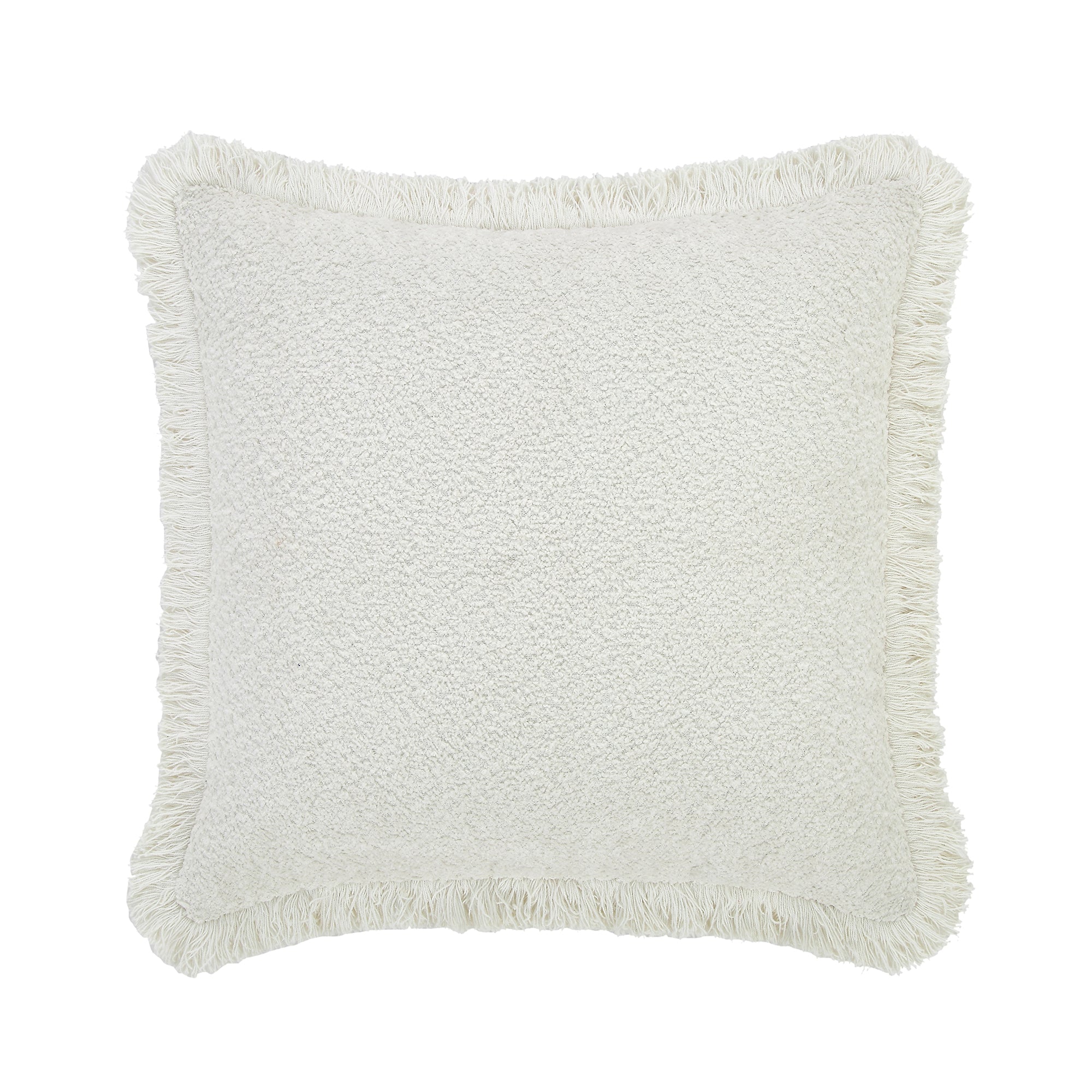 Kyra Bouclé Cream White Fringed Cushion