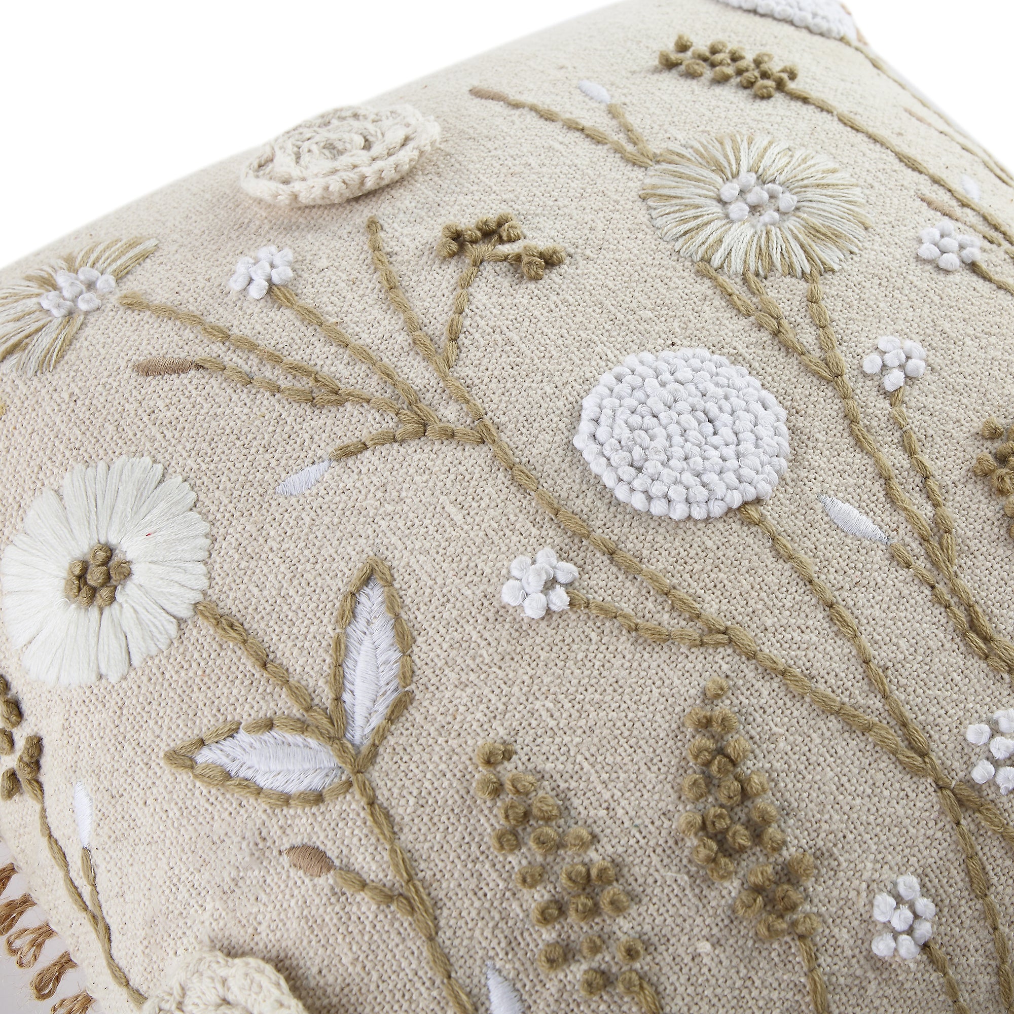 Delilah Crochet Jute Lace Hand Embroidered Square Cushion