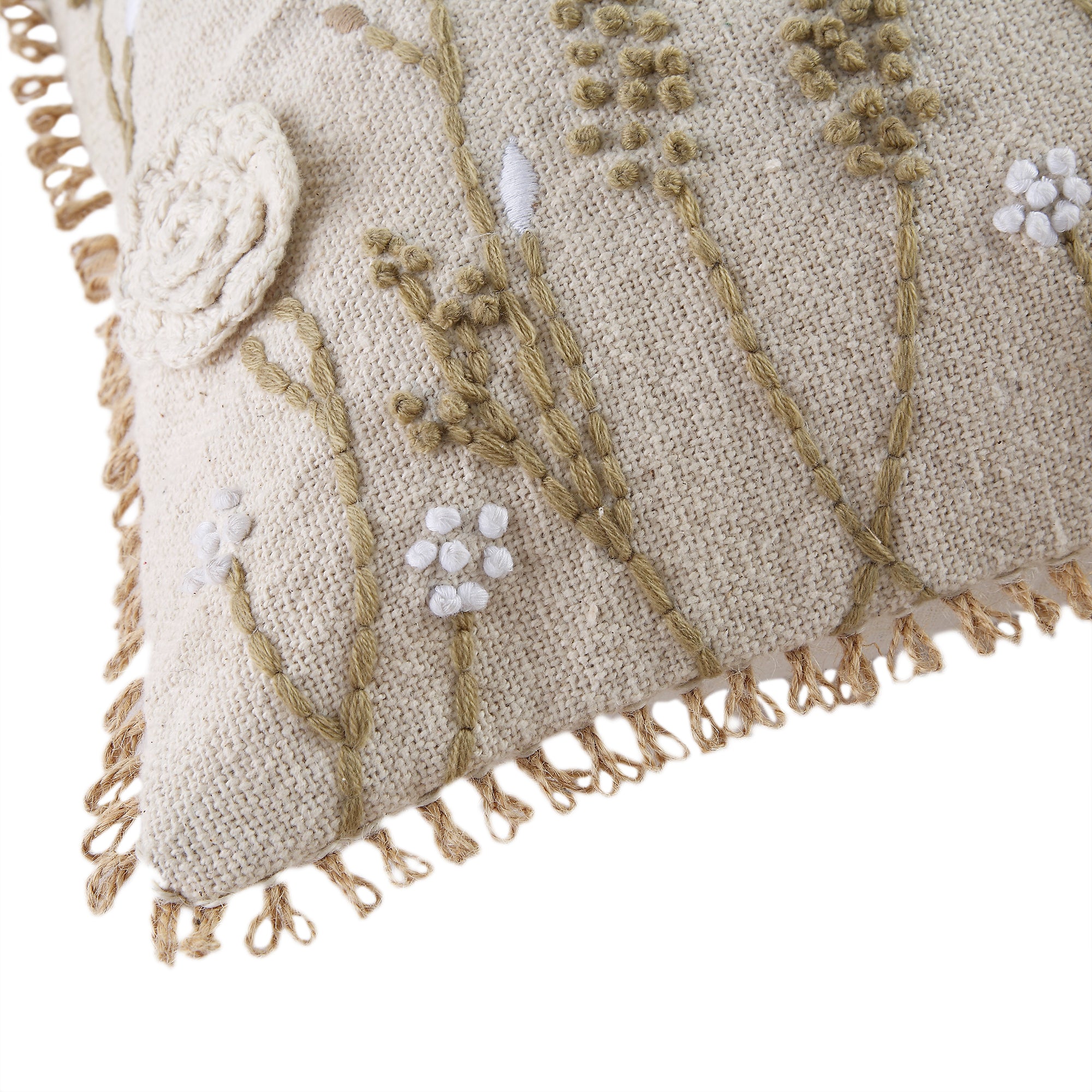 Delilah Crochet Jute Lace Hand Embroidered Square Cushion