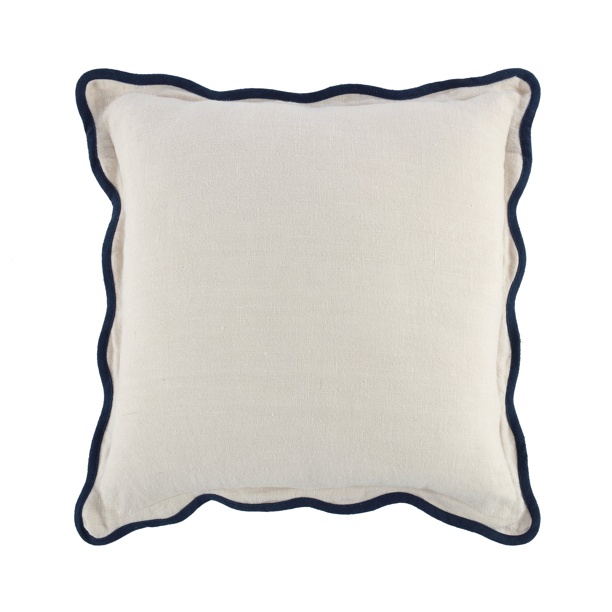 Evie 100%Linen Prussian Blue Scalloped Square Cushion