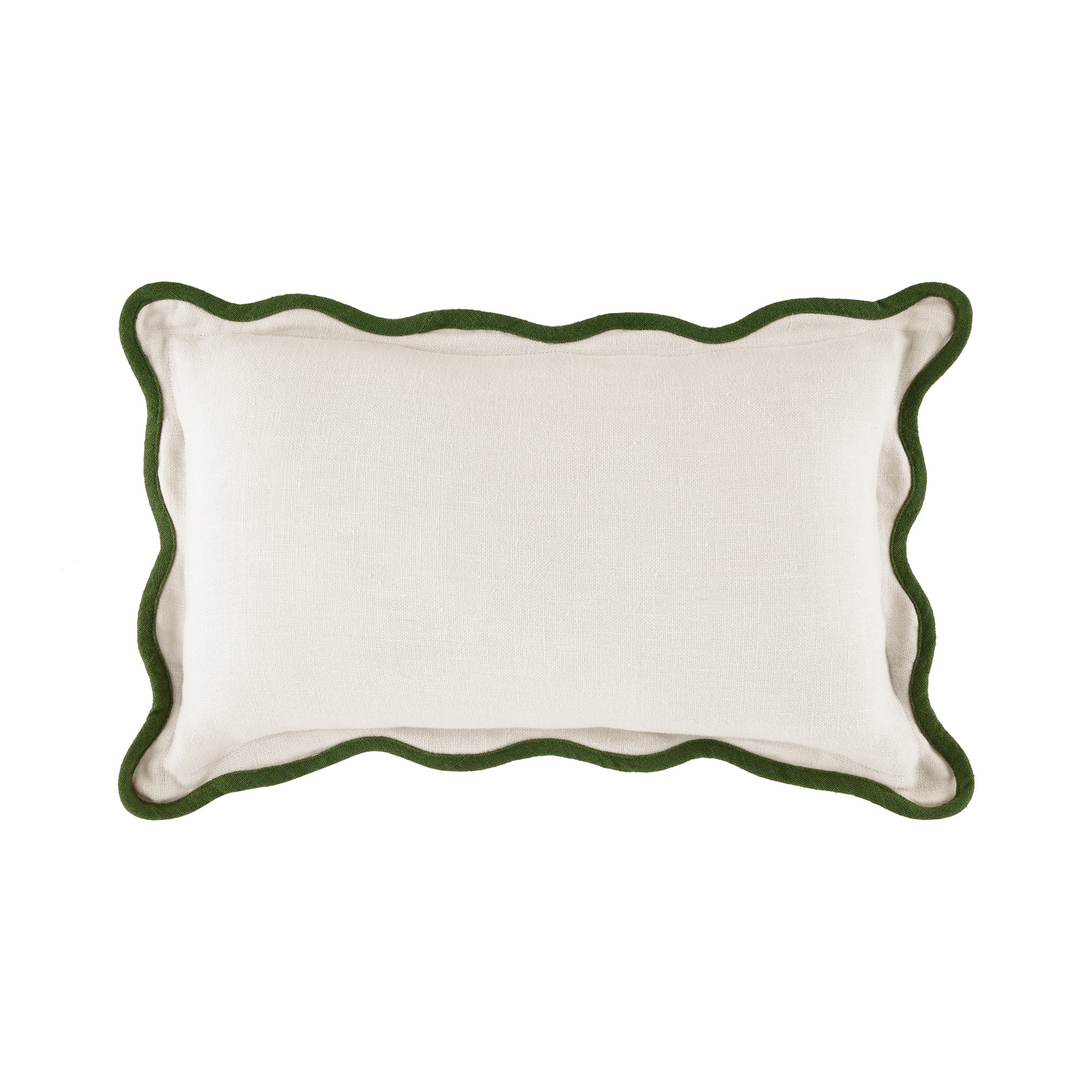 Evie 100%Linen Cedar Green Scalloped Rectangular Cushion