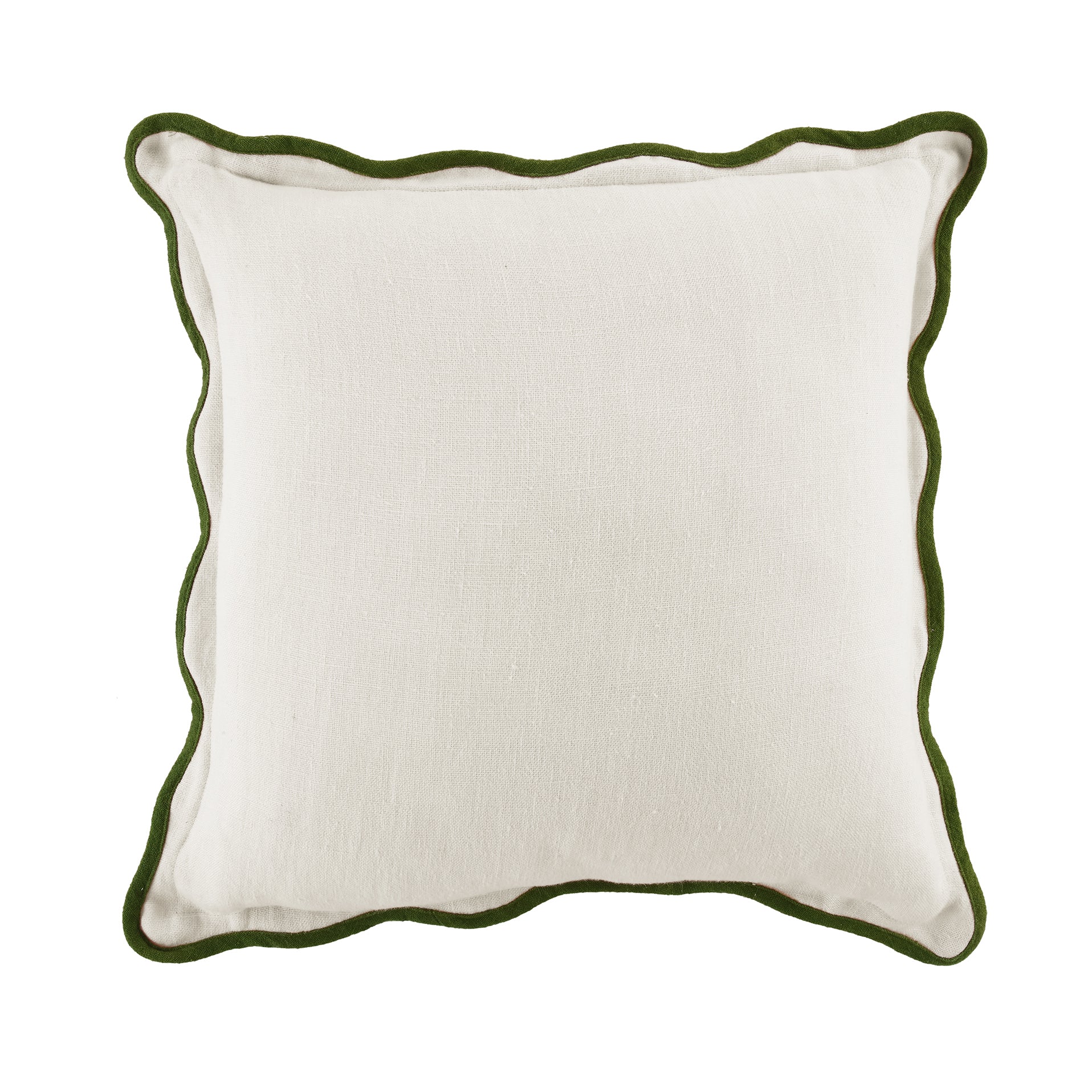 Evie 100%Linen Cedar Green Scalloped Square Cushion