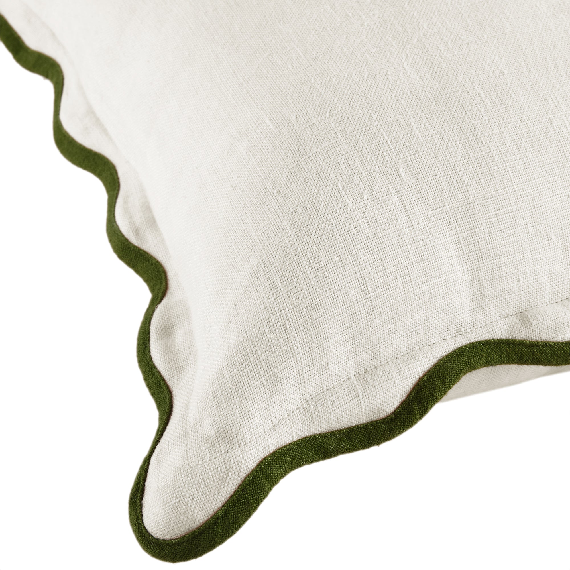 Evie 100%Linen Cedar Green Scalloped Square Cushion