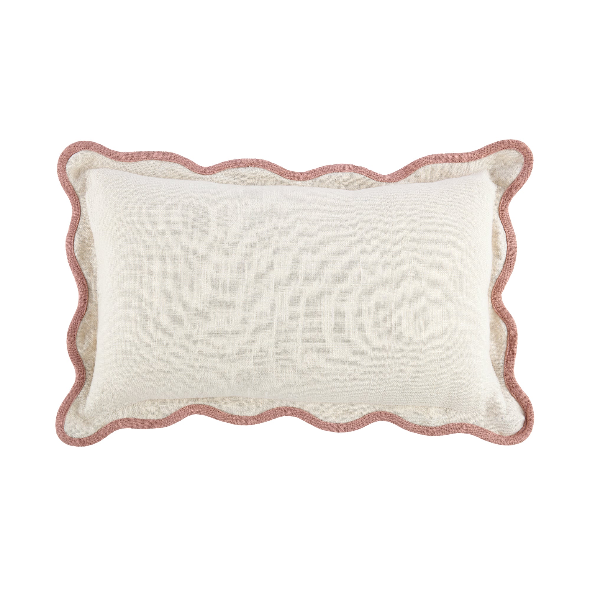 Evie 100%Linen Dusky Pink Scalloped Rectangular Cushion