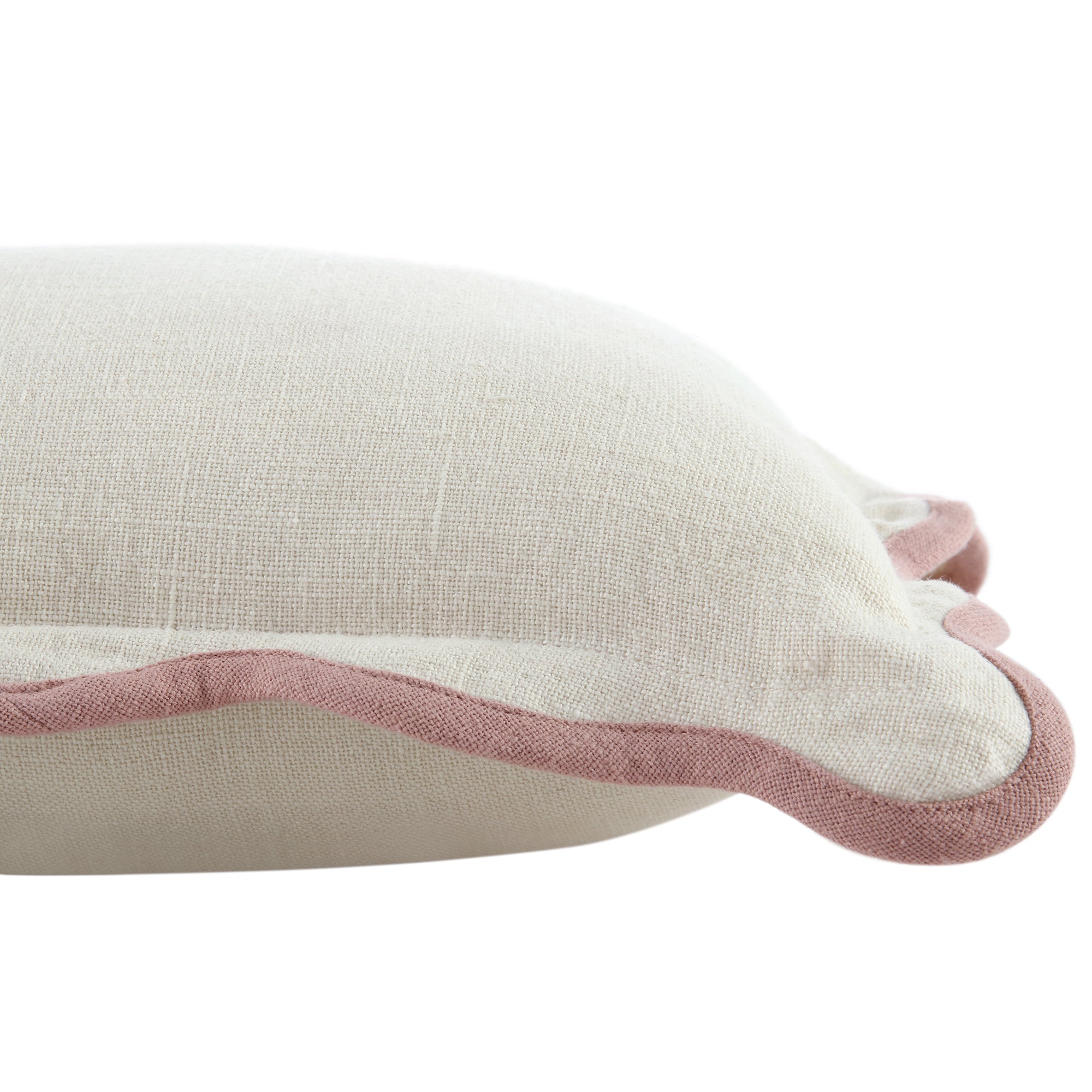 Evie 100%Linen Dusky Pink Scalloped Rectangular Cushion