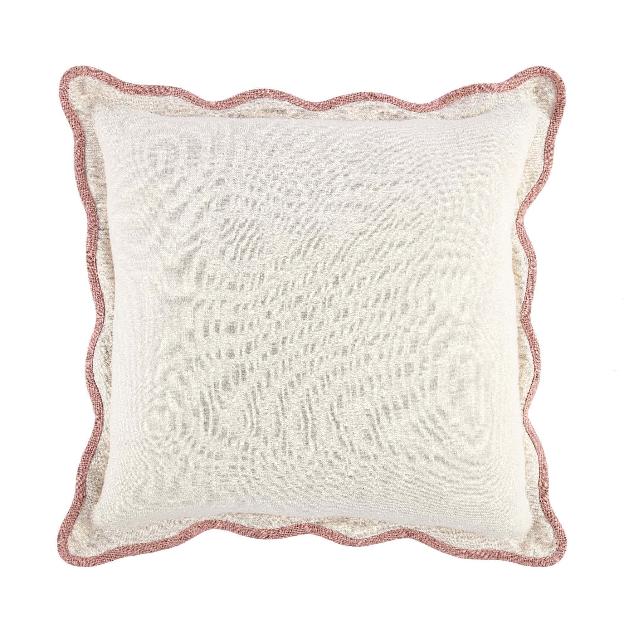 Evie 100%Linen Dusky Pink Scalloped Square Cushion