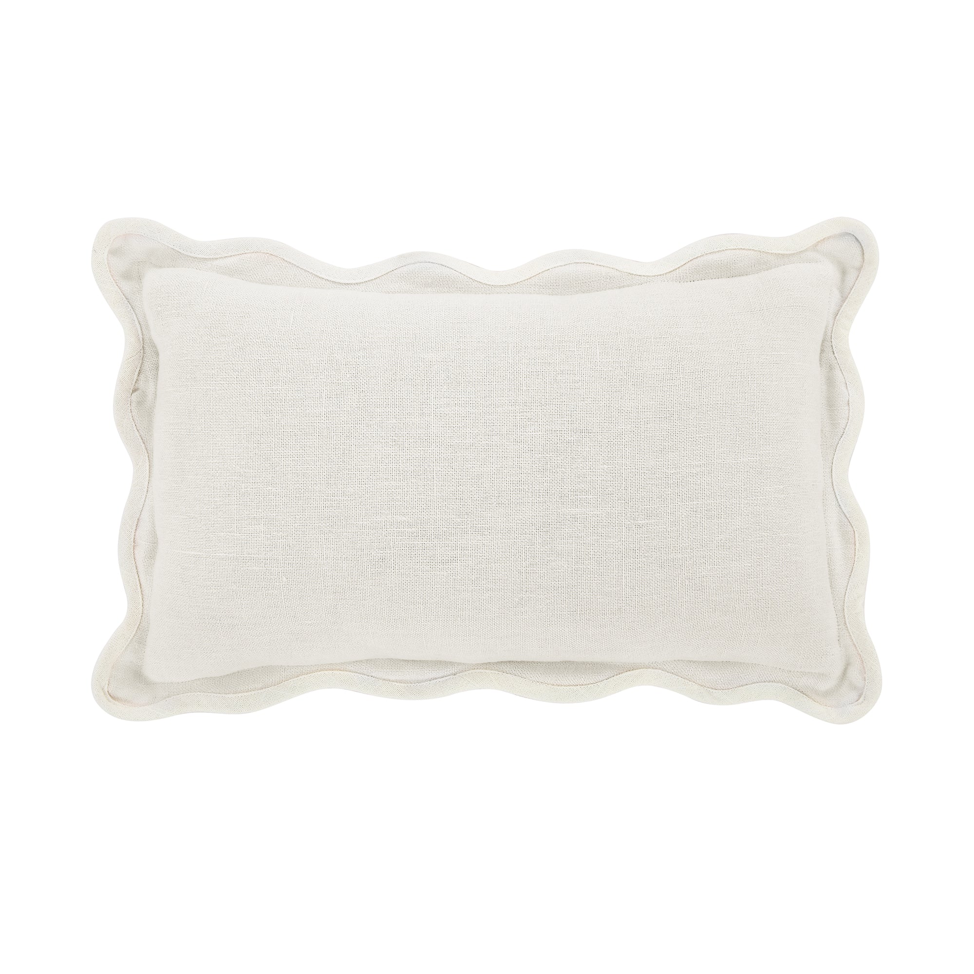 Evie 100%Linen Powder White Scalloped Rectangular Cushion